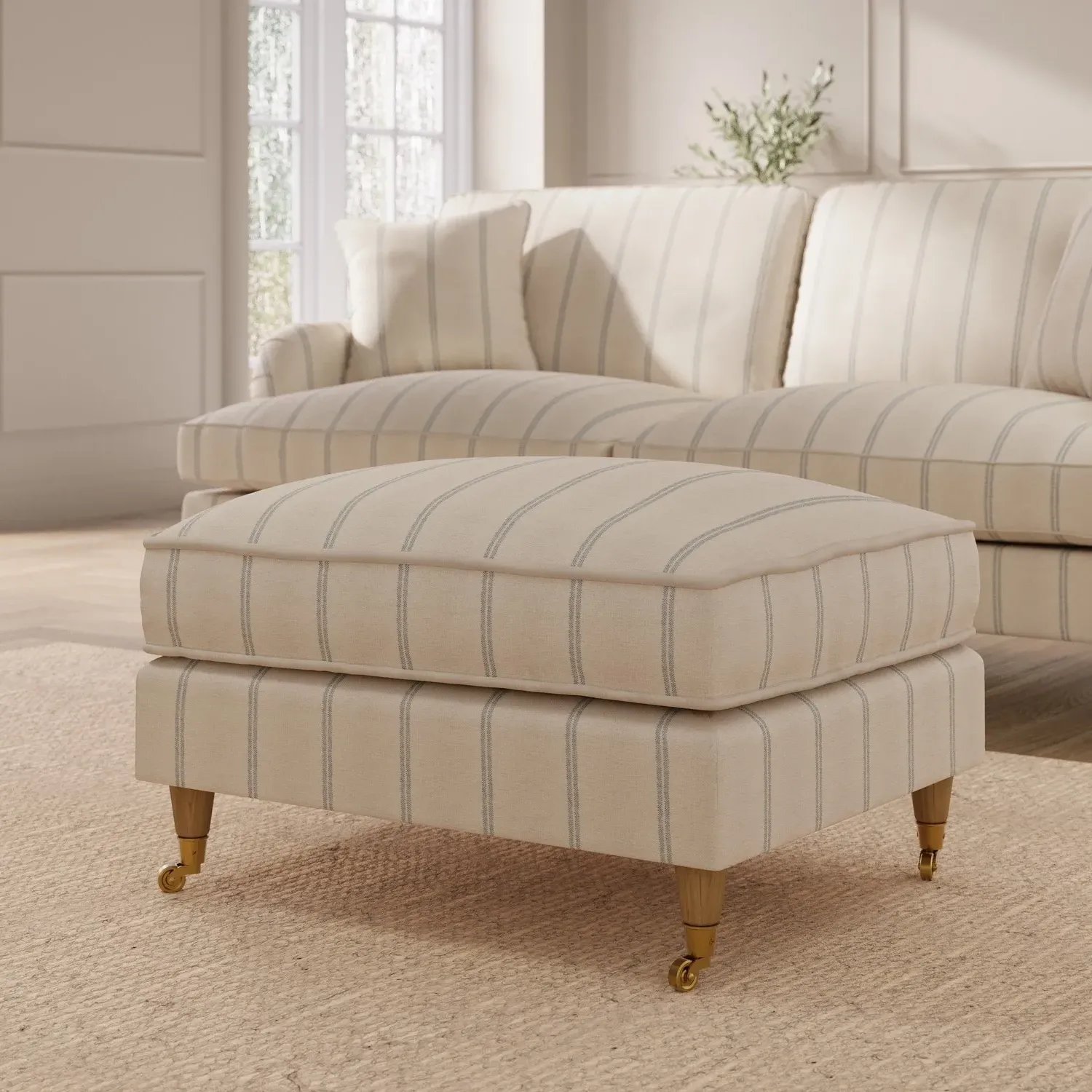 Striped Footstool with Castor Wheels - Cream, Chenille product