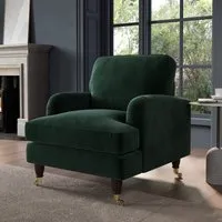 Velvet Armchair with Castors - Green, Velvet alternate view