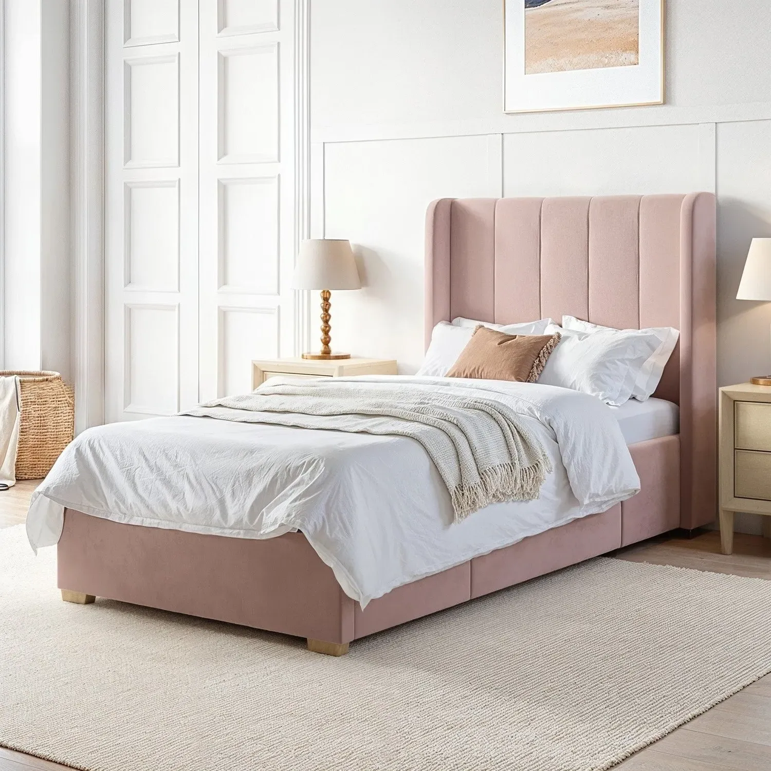 Single Bed Frame with Storage Drawer - Pink, Velvet alternate view