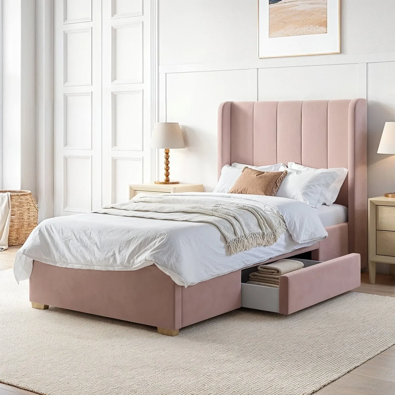 Single Bed Frame with Storage Drawer - Pink, Velvet product