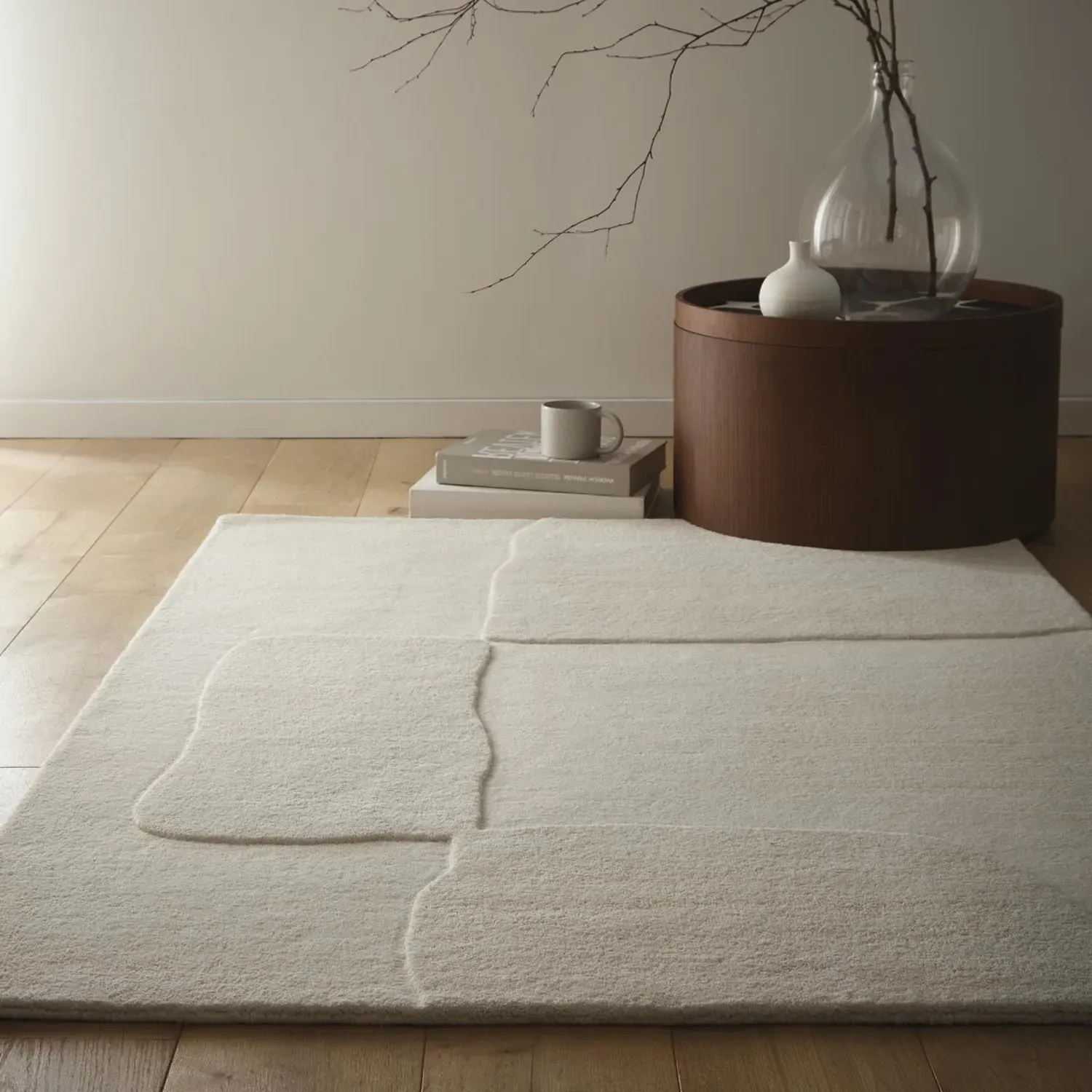 Boulder Origins Abstract Rug Hand-Carved - Cream, Wool product