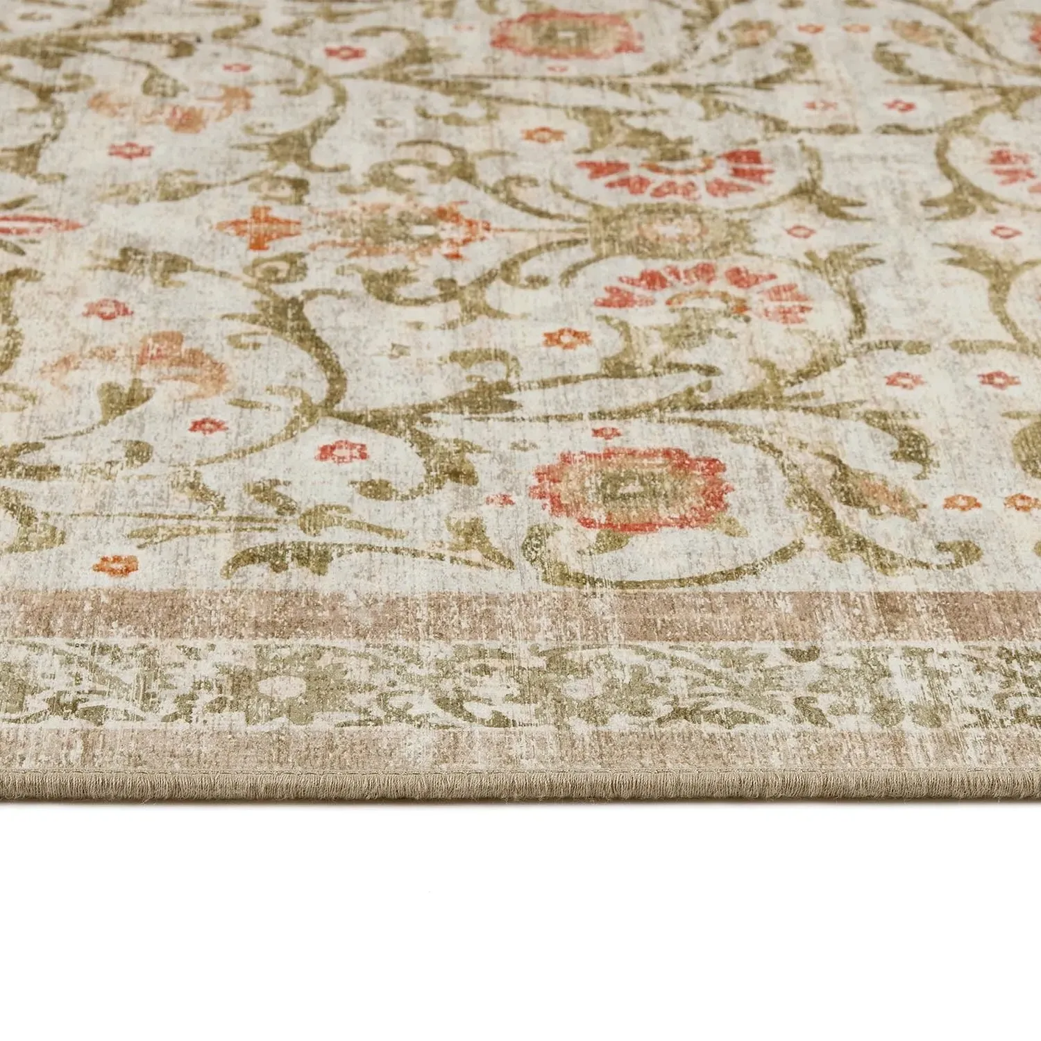 Country Paisley Runner Rug Washable - Green & Orange, Recycled Polyethylene alternate view