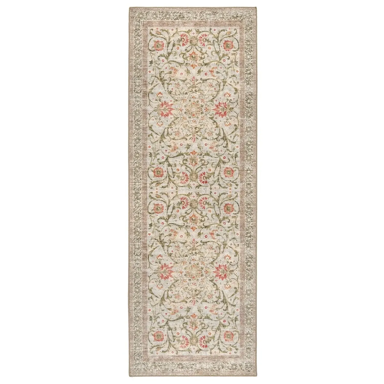 Country Paisley Runner Rug Washable - Green & Orange, Recycled Polyethylene product