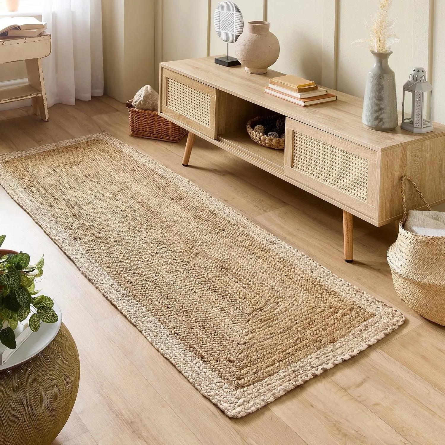 Origins Rectangular Jute Rug with White Border - White, Jute product