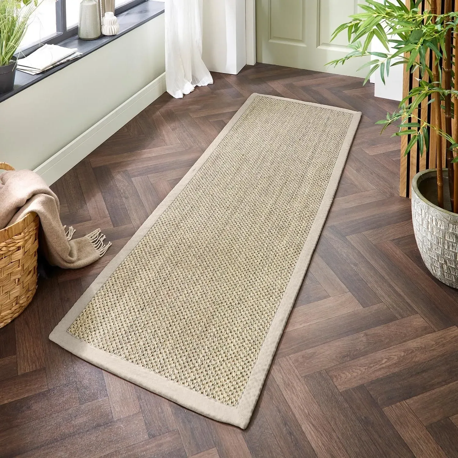 Origins Runner Rug with Border - Beige, Sisal product