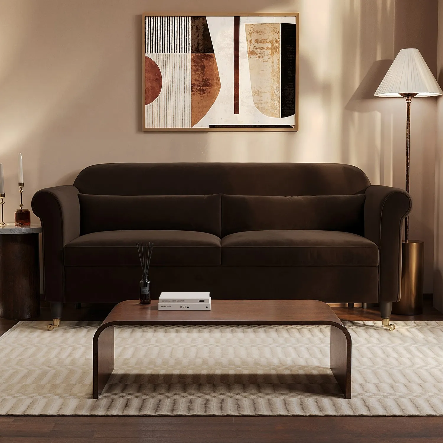 3-Seater Traditional Sofa - Chocolate Brown, Velvet alternate view