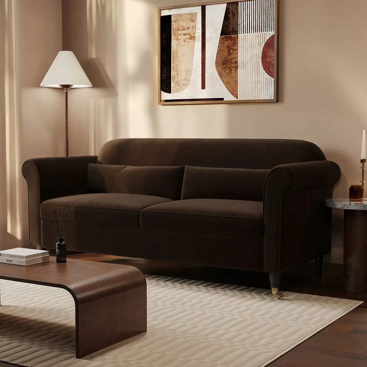 3-Seater Traditional Sofa - Chocolate Brown, Velvet product