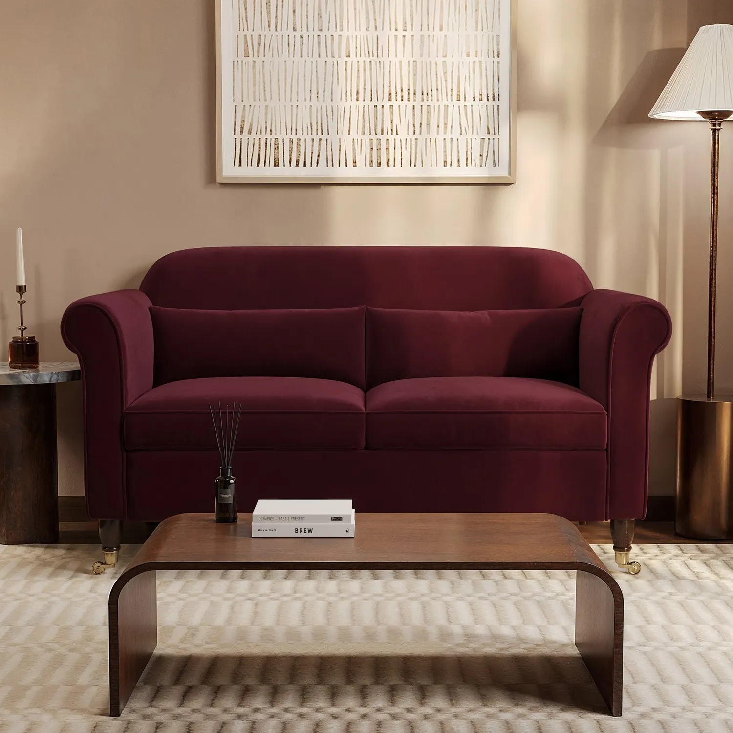 Ramona 2-Seater Sofa - Burgundy, Velvet alternate view
