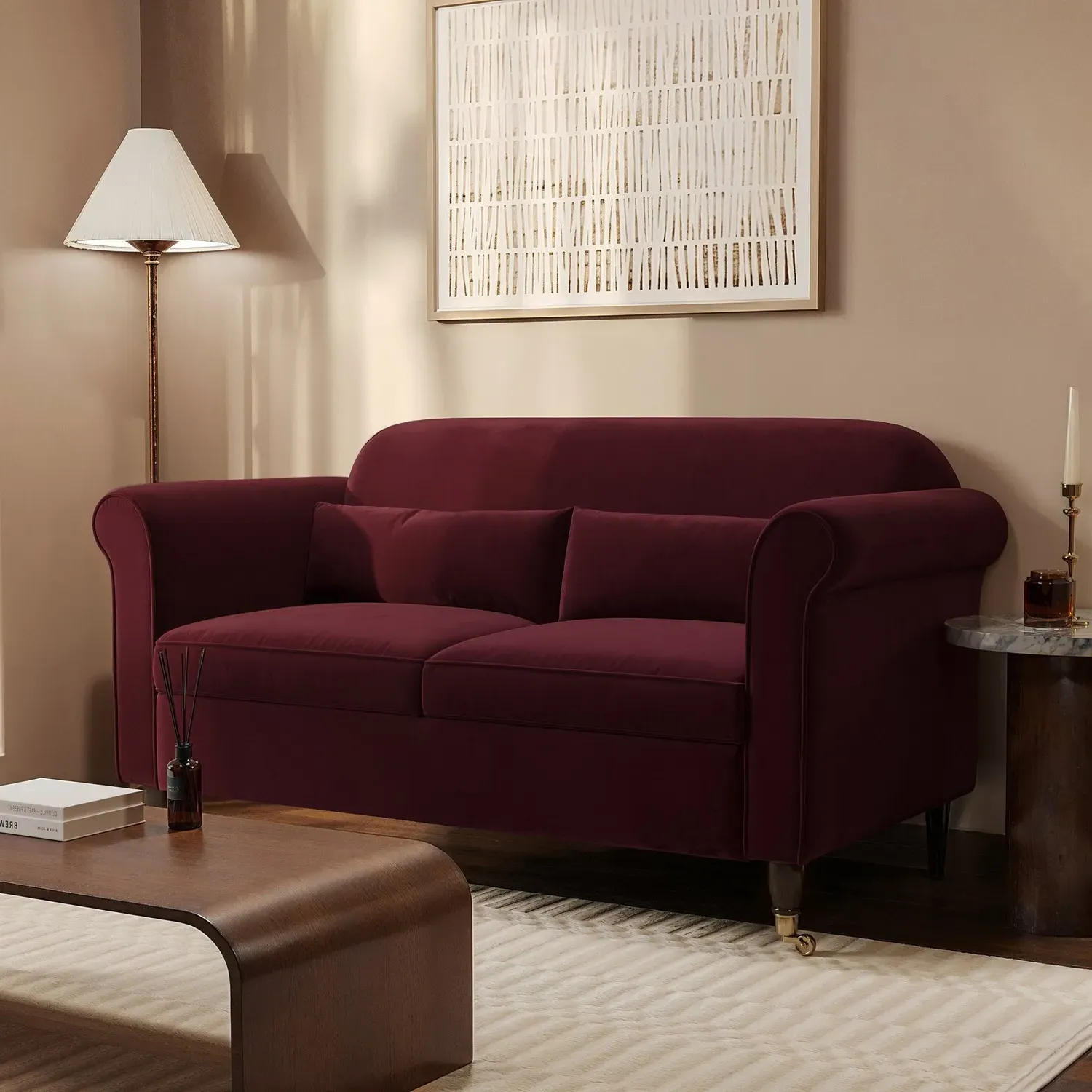 Ramona 2-Seater Sofa - Burgundy, Velvet product