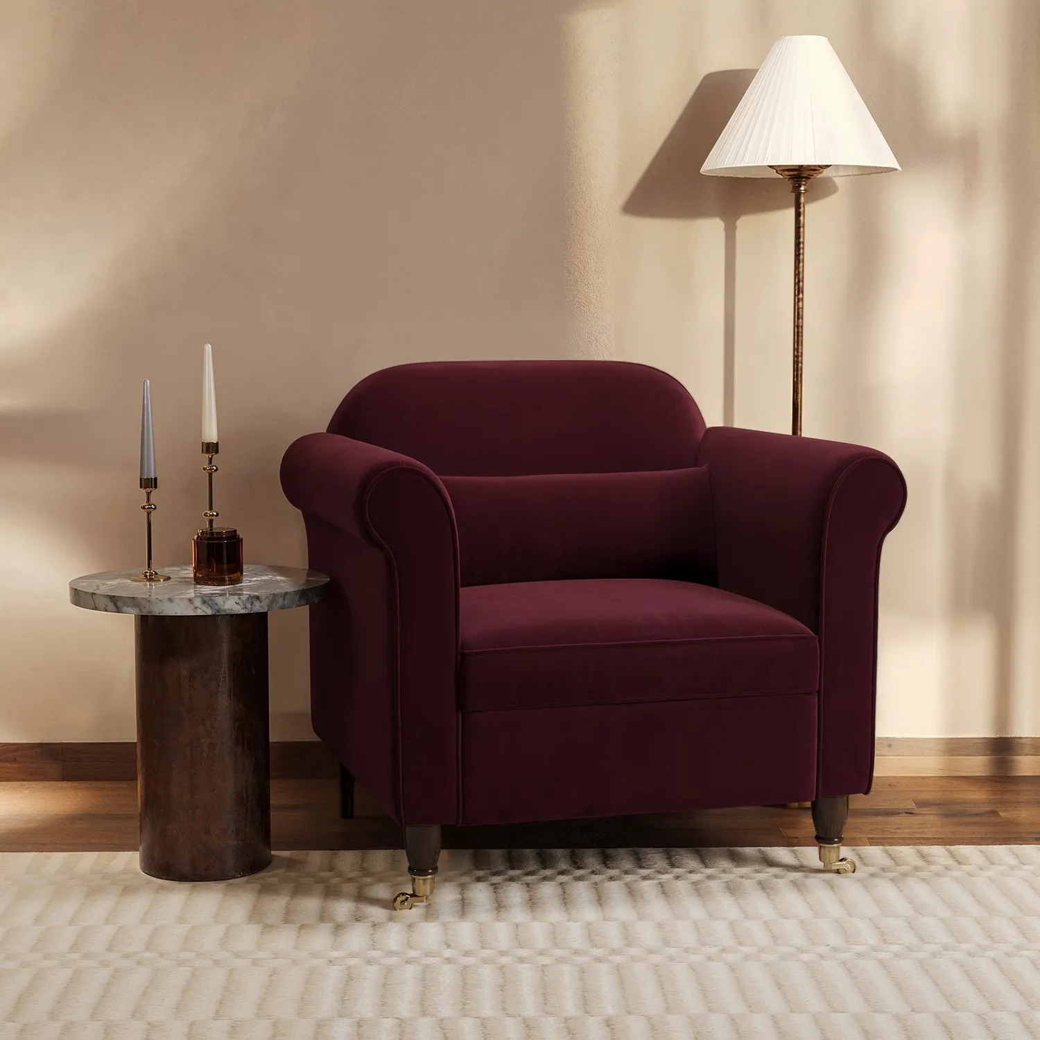 Ramona Armchair with Scroll Arms - Burgundy, Velvet product