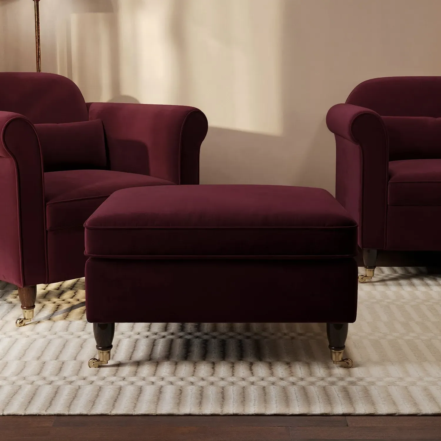 Ramona Footstool - Burgundy, Velvet alternate view