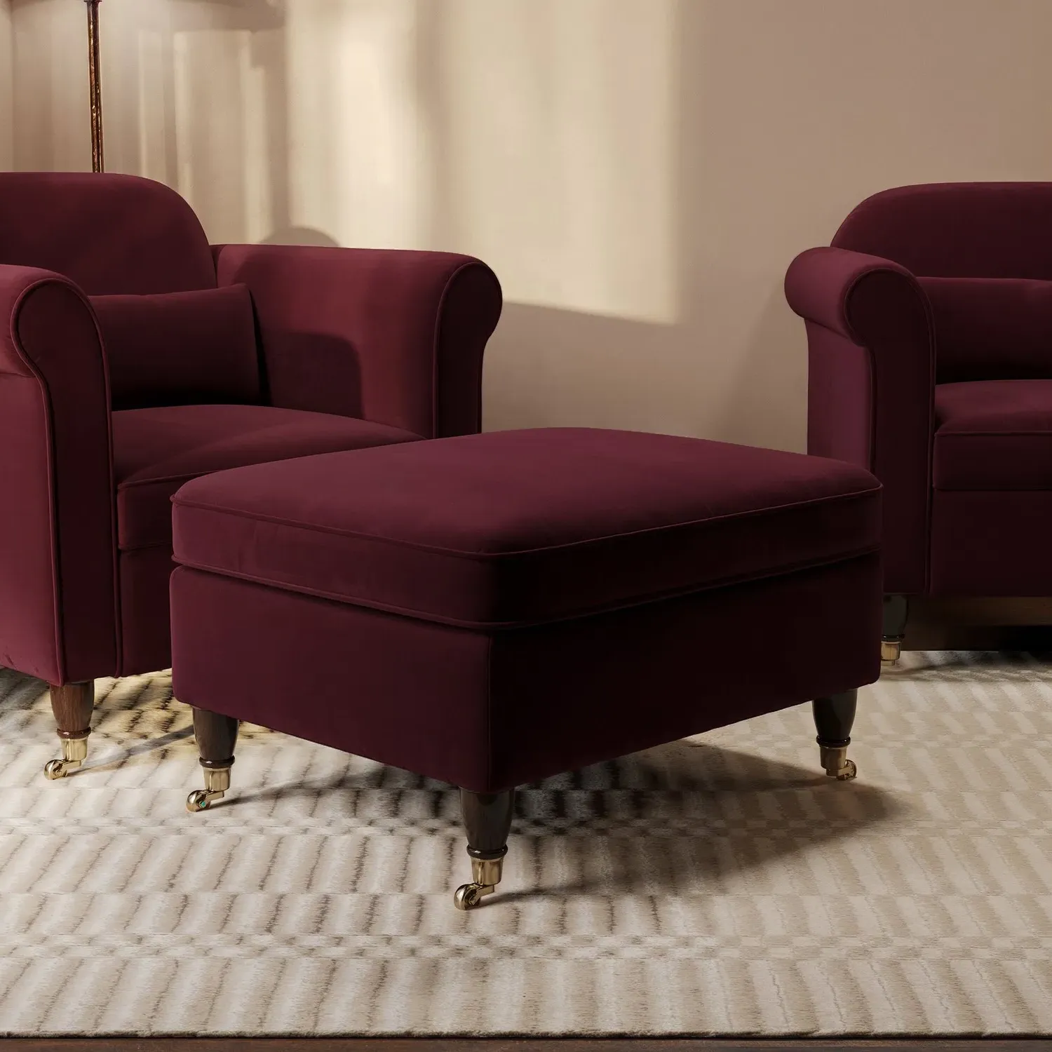 Ramona Footstool - Burgundy, Velvet product