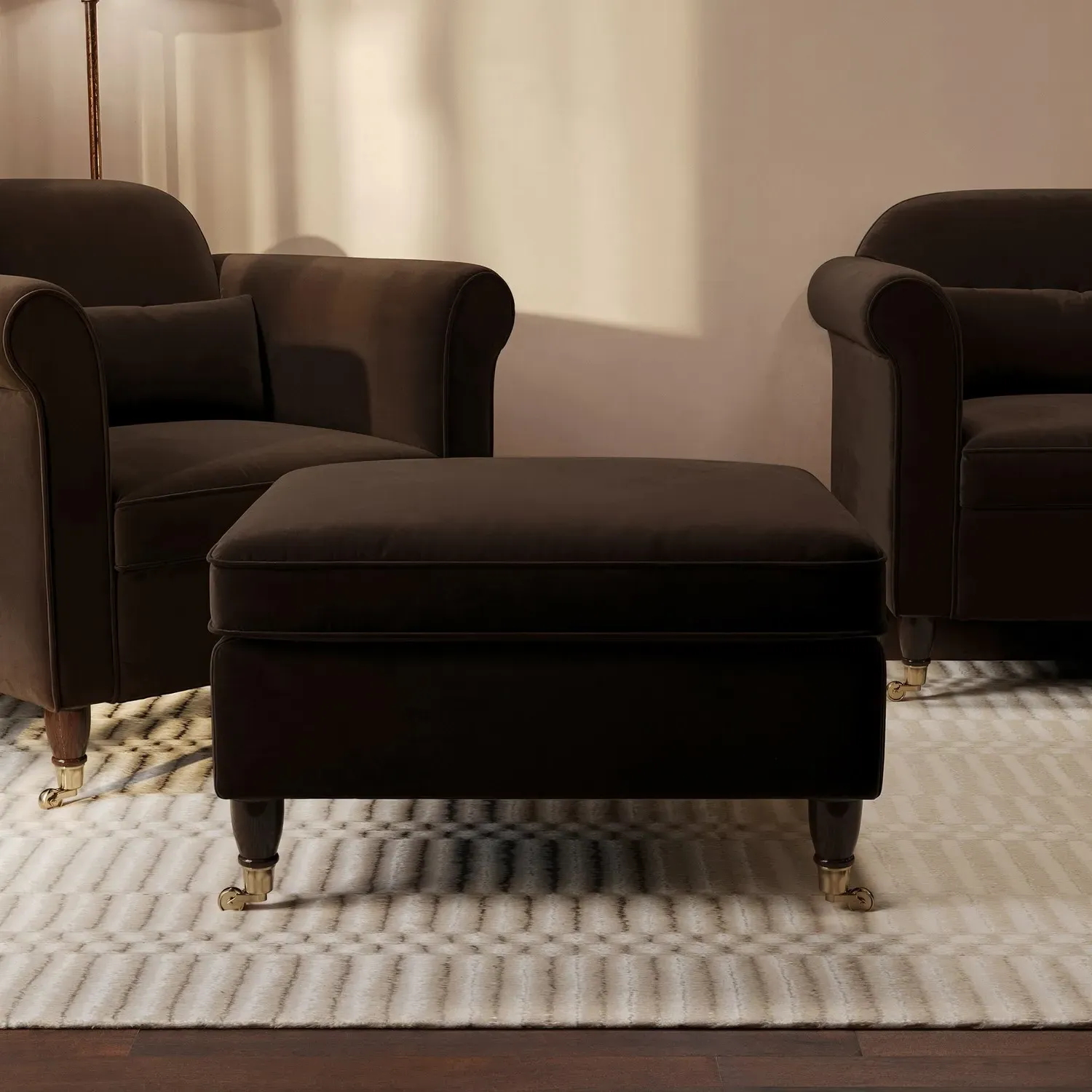 Ramona Footstool - Chocolate Brown, Velvet alternate view