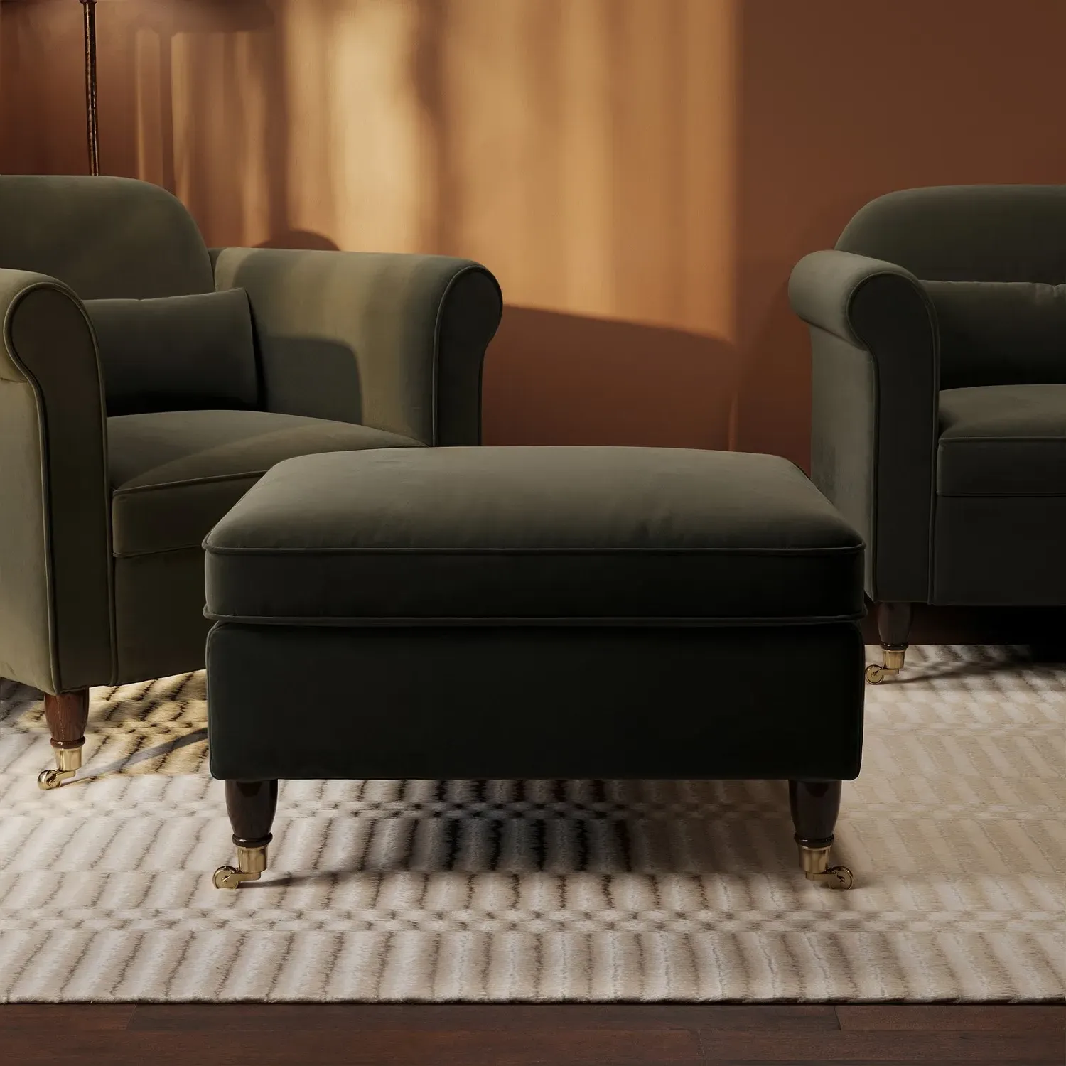 Ramona Footstool - Khaki Green, Velvet alternate view