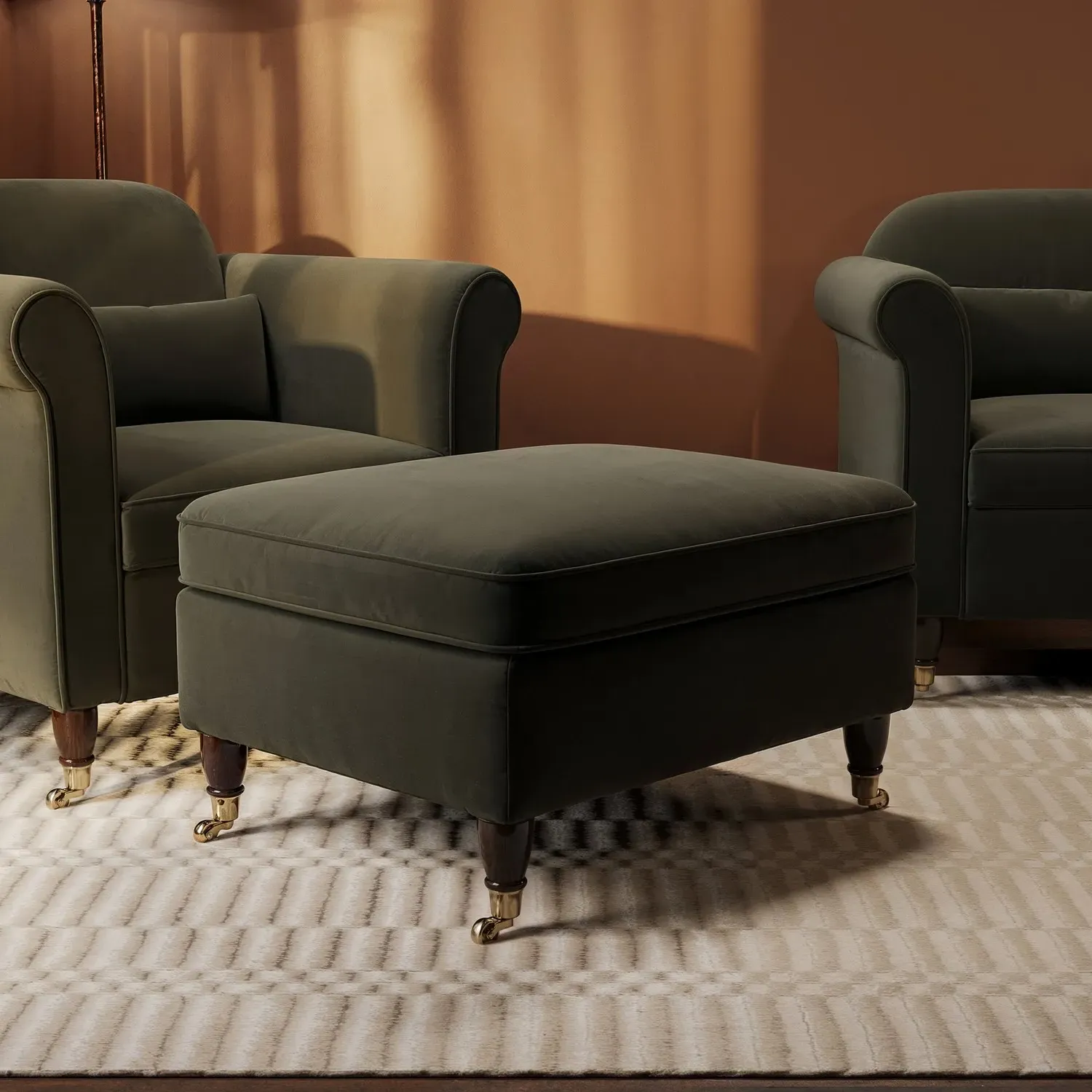 Ramona Footstool - Khaki Green, Velvet product