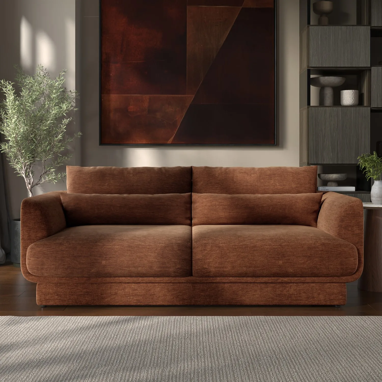 3-Seater Sofa with Reversible Cushions - Brown, Chenille product