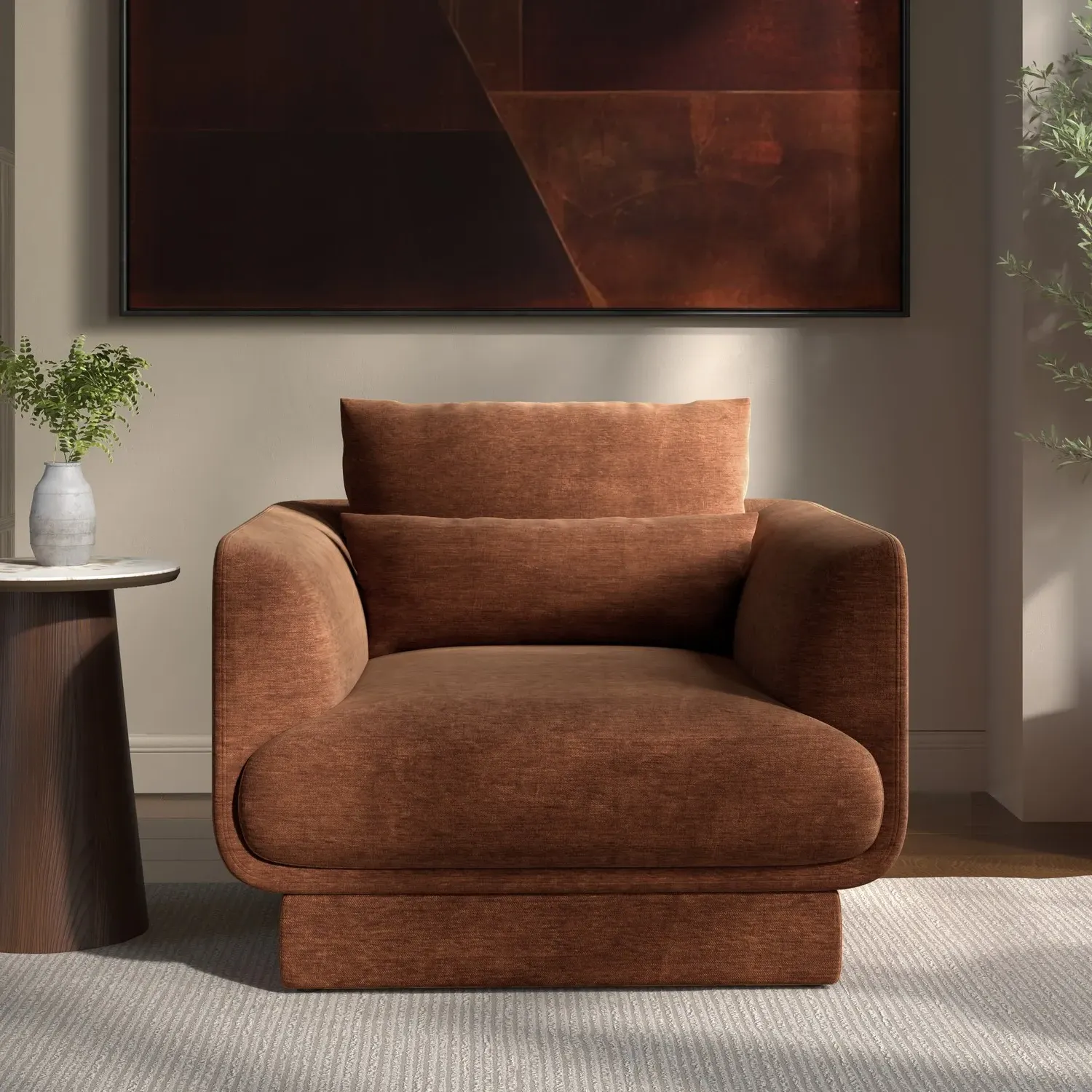 Ramses Armchair with Cushion - Brown, Chenille product