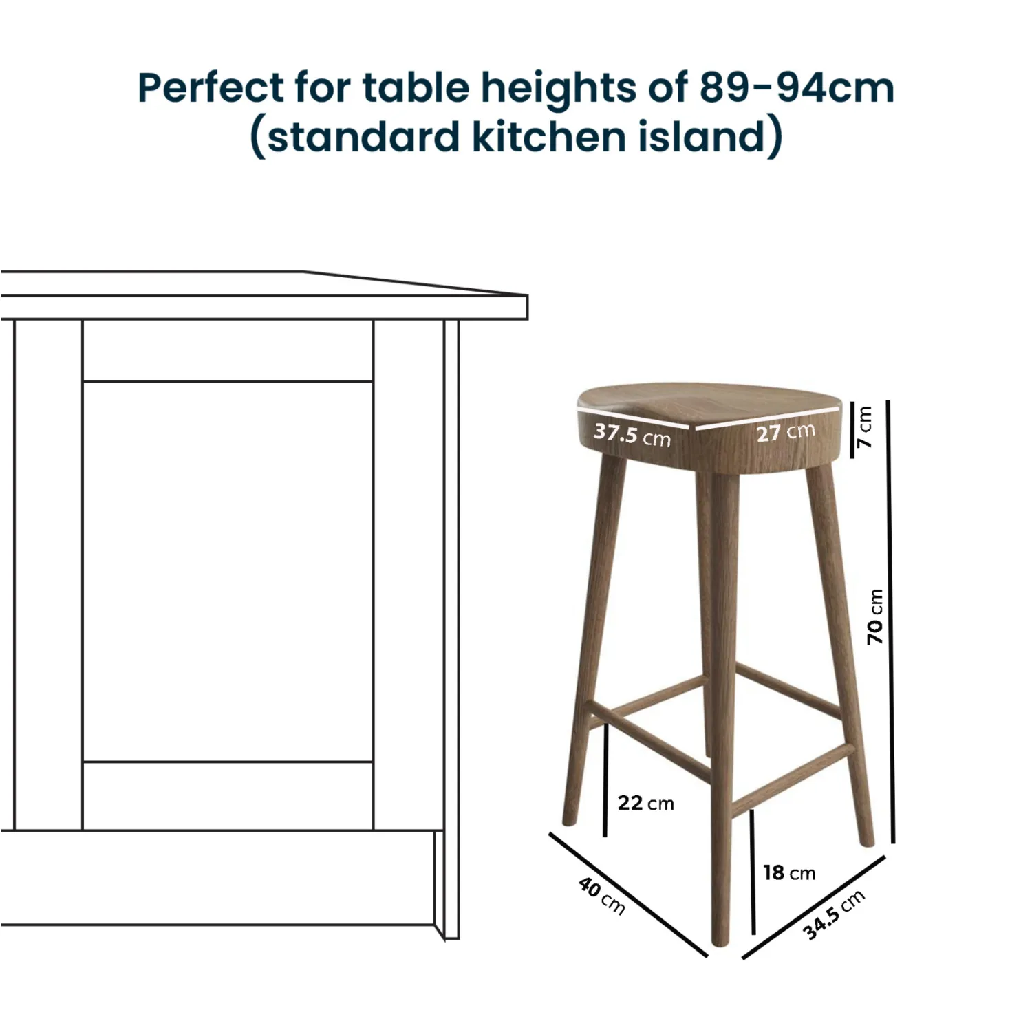 Set of 2 Solid Oak Counter Stools 70cm - Brown, Walnut Stained alternate view