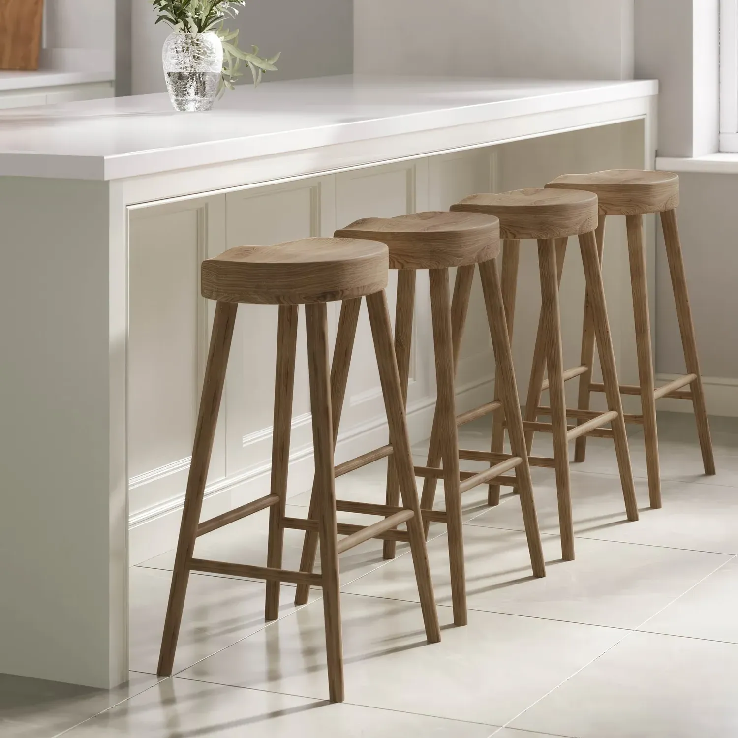 Set of 4 Counter Stools - Brown, Oak product
