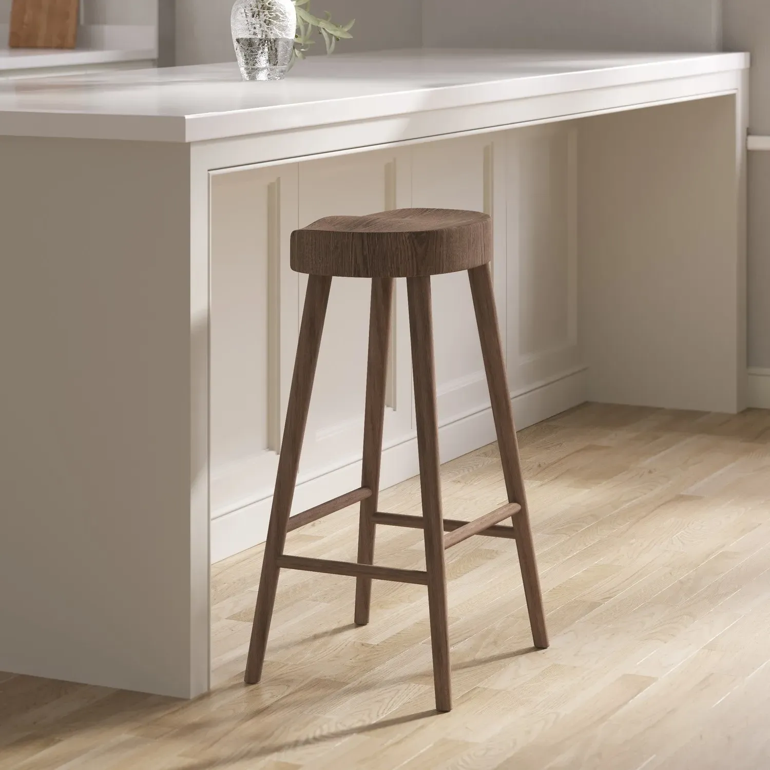 Walnut Solid Oak 70cm Kitchen Counter Stool - Brown, Wood product