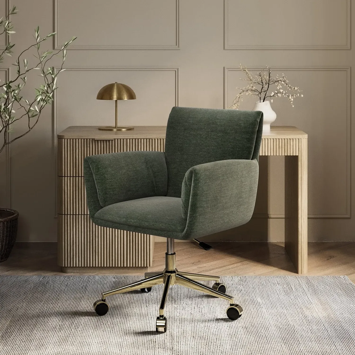 Swivel Office Chair with Adjustable Height - Green, Chenille product