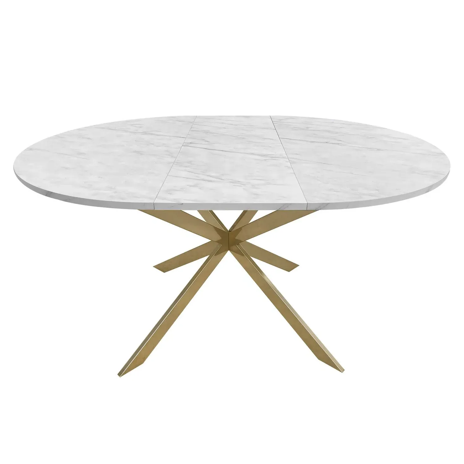 Round to Oval Extendable Dining Table - White Marble Effect, Gold Legs product