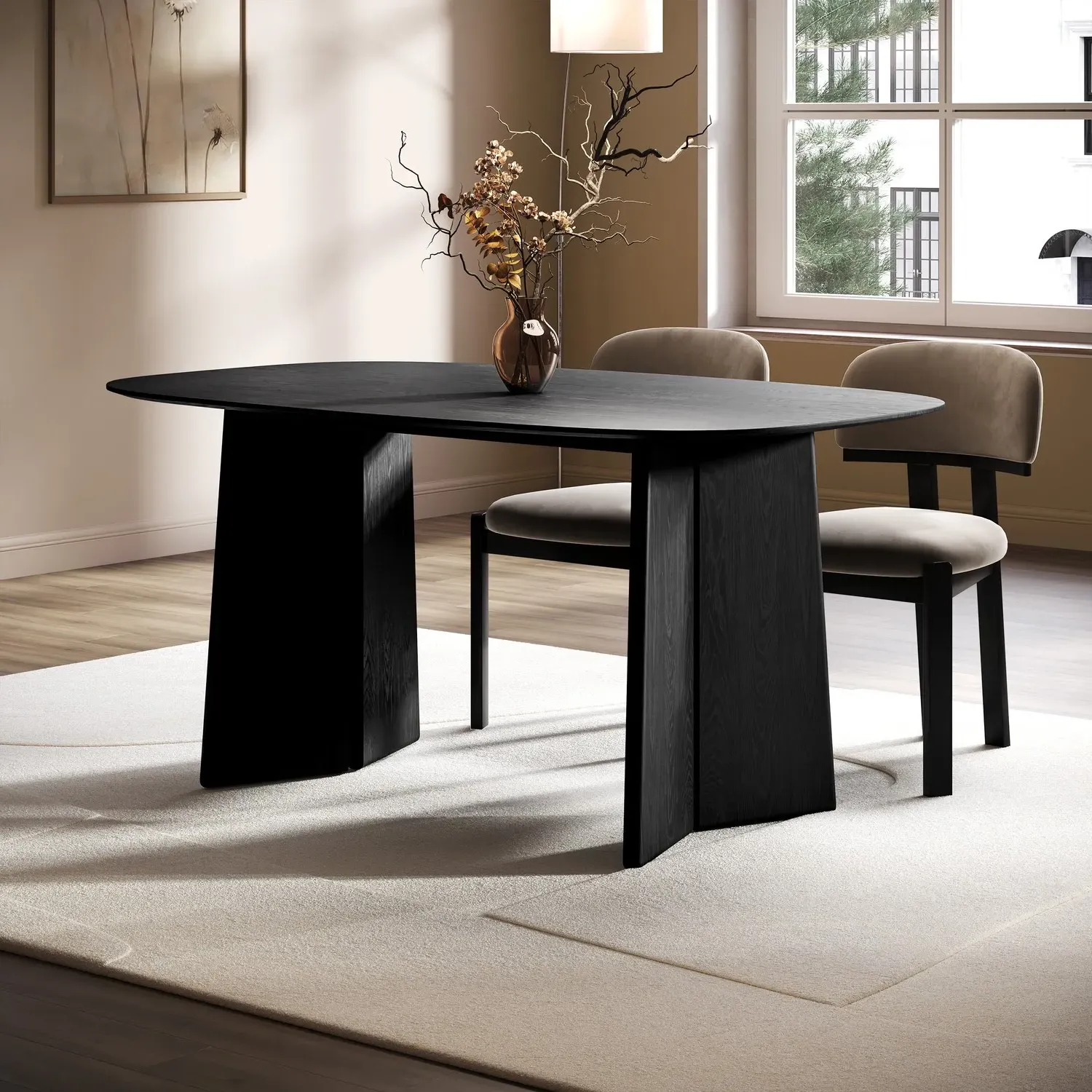 Rectangular Dining Table Seats 4-6 - Black, Oak Veneer product