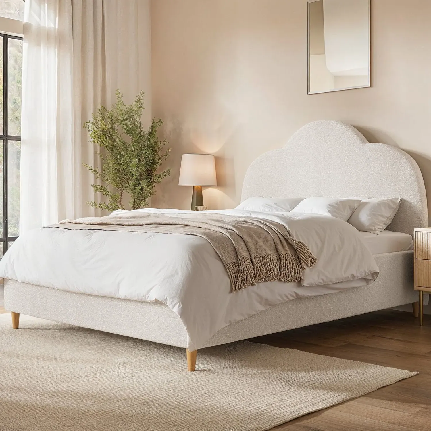 Roma Double Ottoman Bed with Scalloped Headboard - Cream, Boucle product