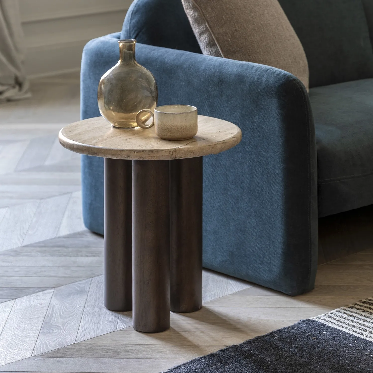 round-travertine-side-table-with-mango-wood-legs-trevi-caspian-house image