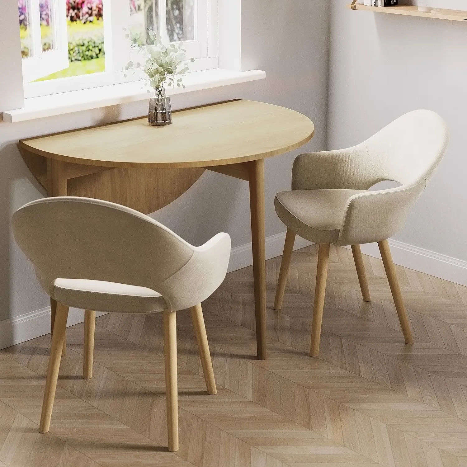 Colbie Drop Leaf Dining Table Set with 2 Chairs - Beige, Oak product
