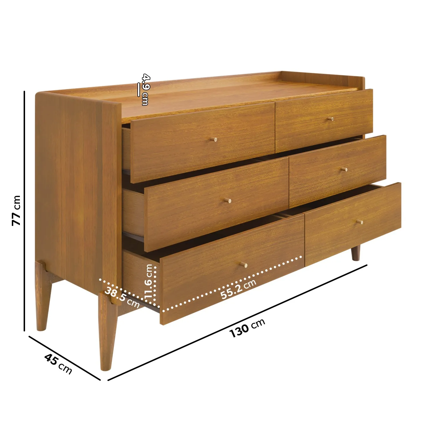 Wide 6 Drawer Chest of Drawers - Dark Wood, Eucalyptus alternate view