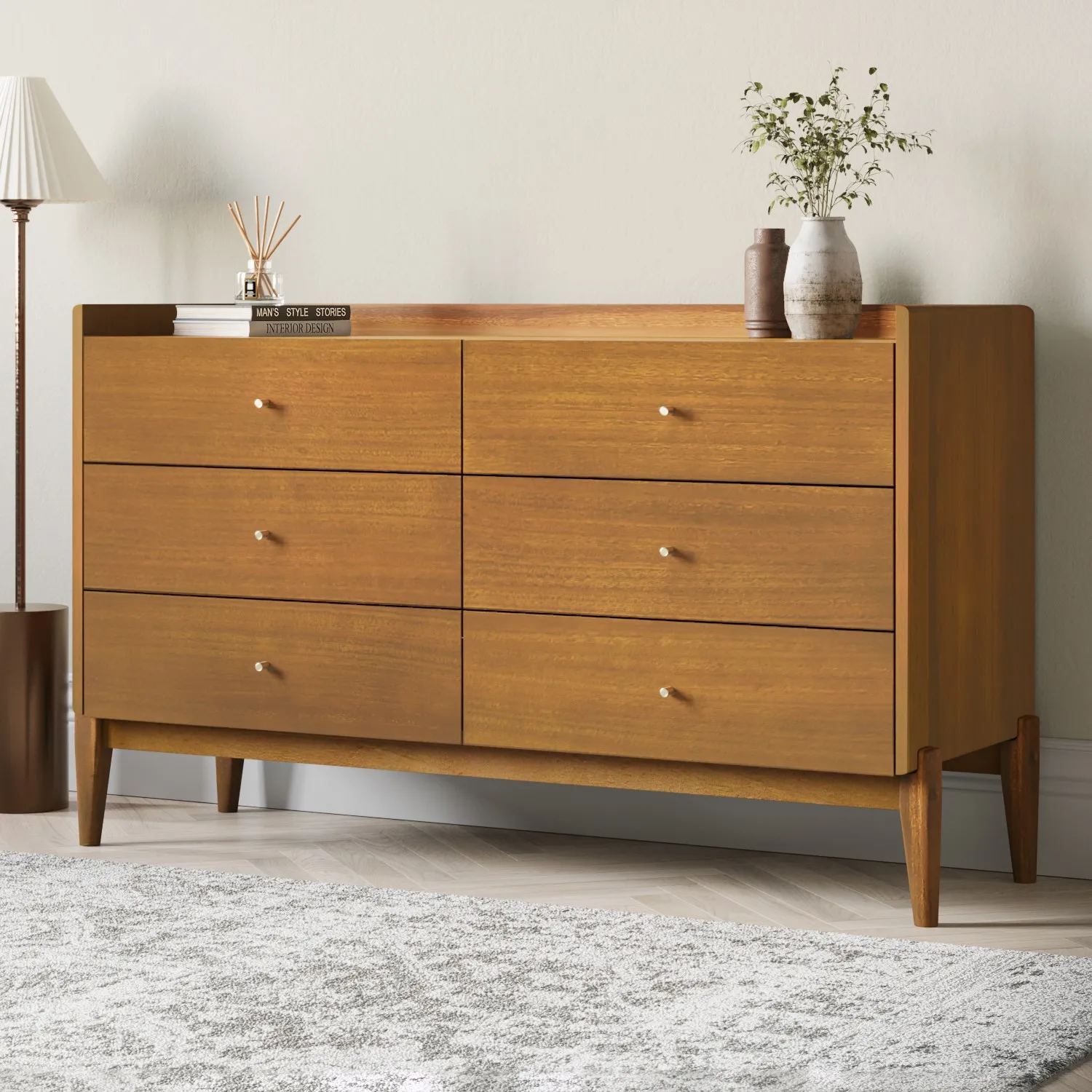 Wide 6 Drawer Chest of Drawers - Dark Wood, Eucalyptus product