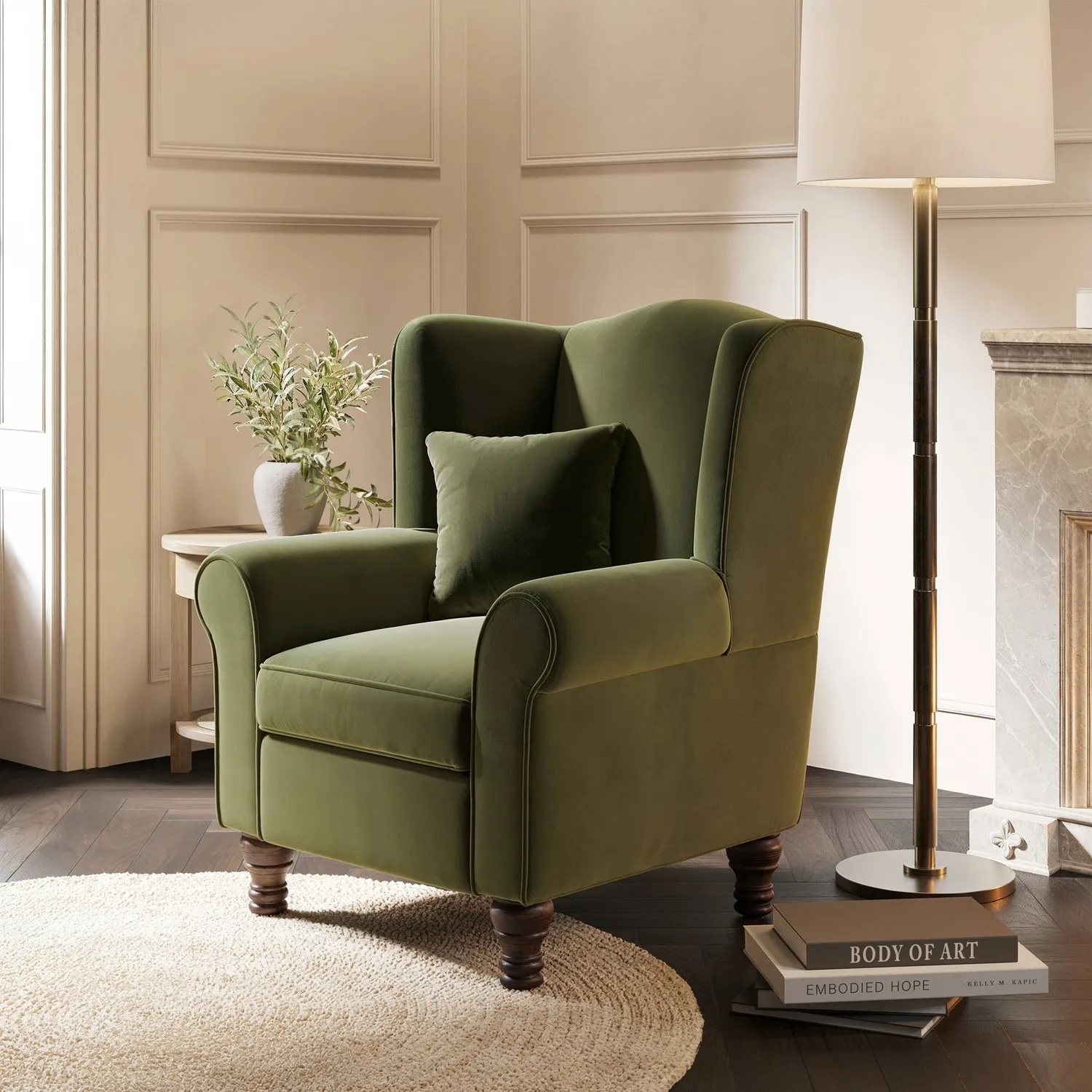 Rupert Wingback Armchair - Olive Green, Velvet product