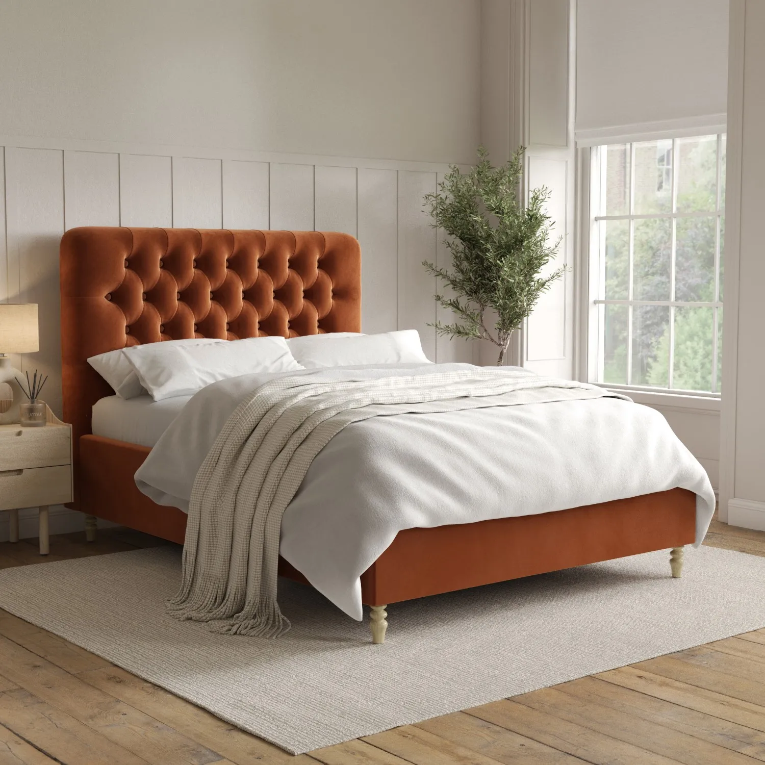 rust-orange-velvet-double-ottoman-bed-with-legs-pippa image