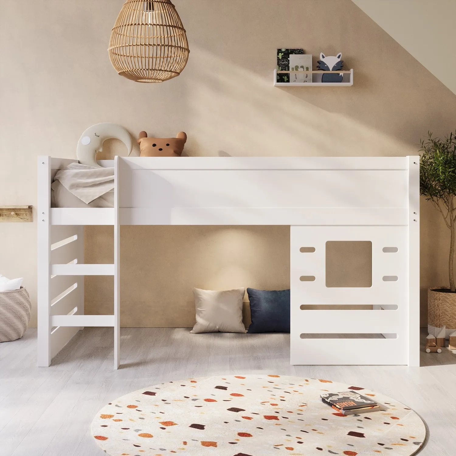 Mid Sleeper Cabin Bed with Den - White, Solid Pine alternate view