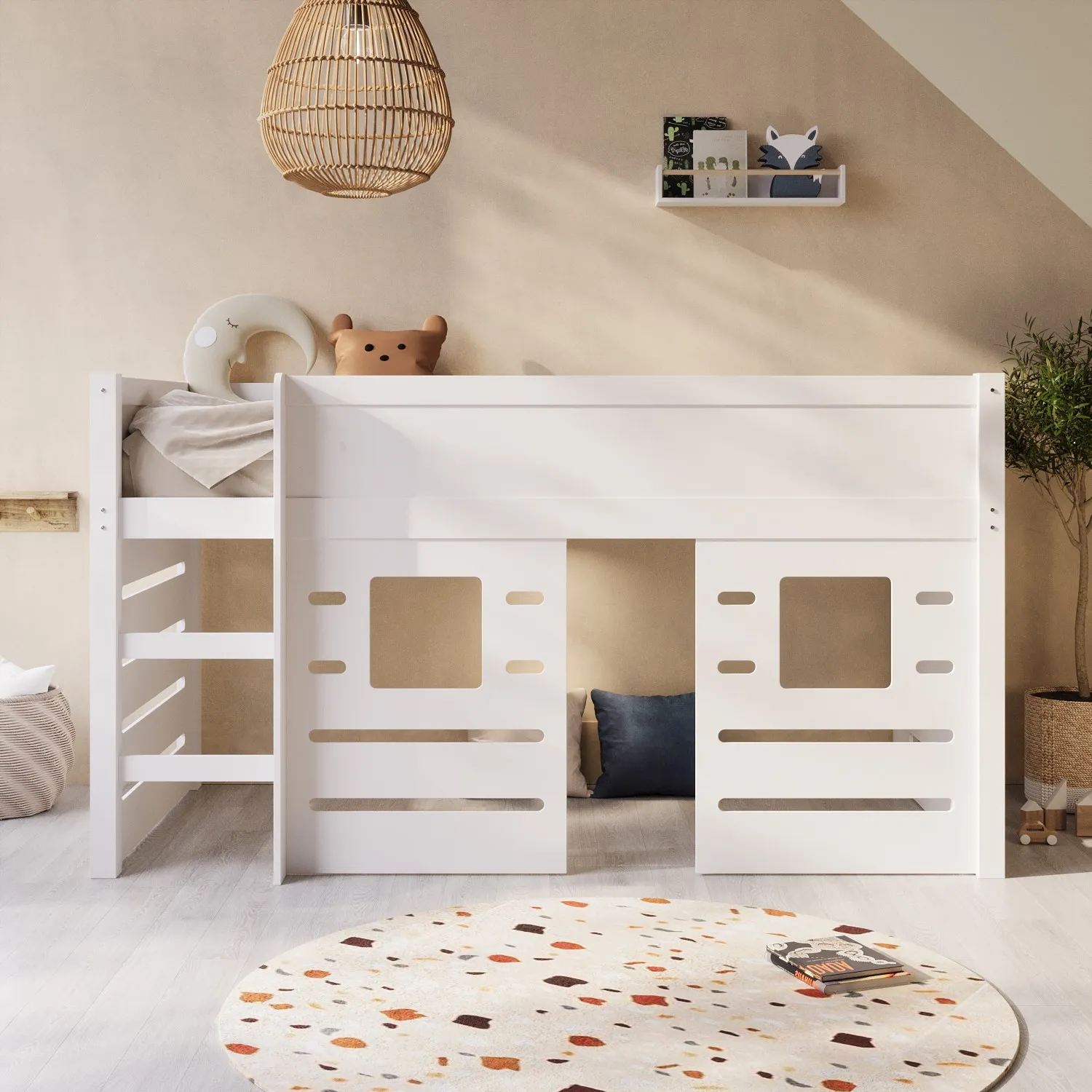 Mid Sleeper Cabin Bed with Den - White, Solid Pine product