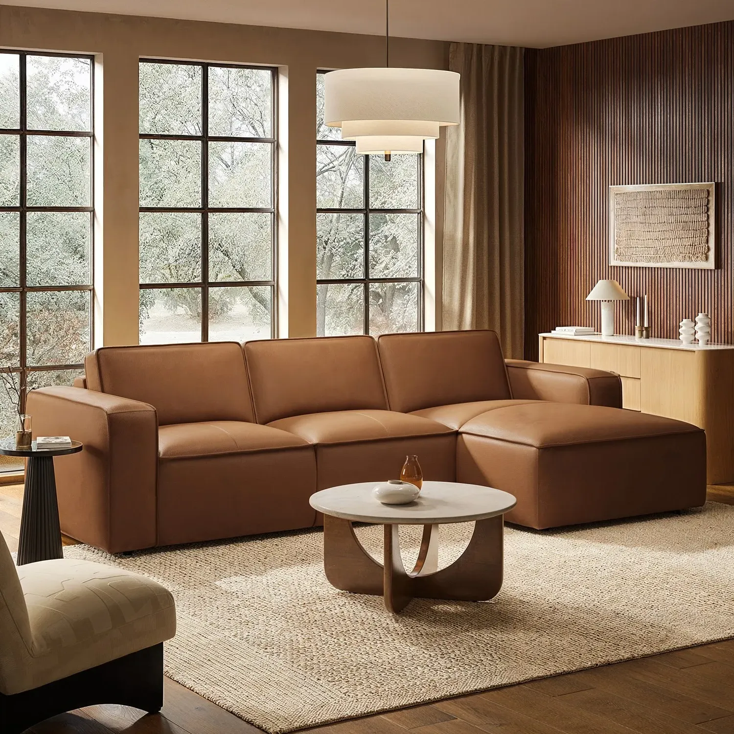 Left Hand 4-Seater Chaise Corner Sofa - Brown, Leather alternate view