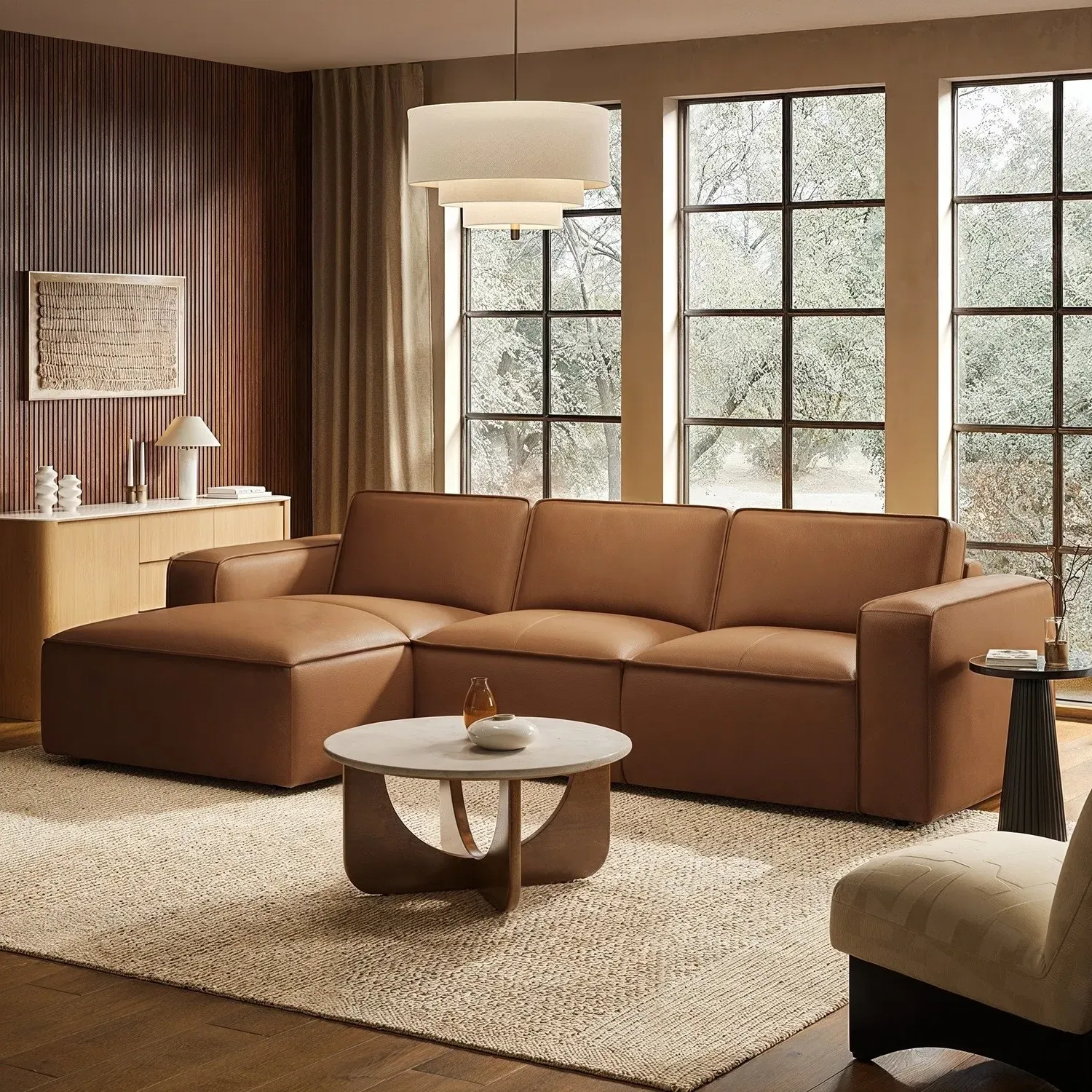 Right Hand 4-Seater Chaise Corner Sofa - Brown, Leather alternate view