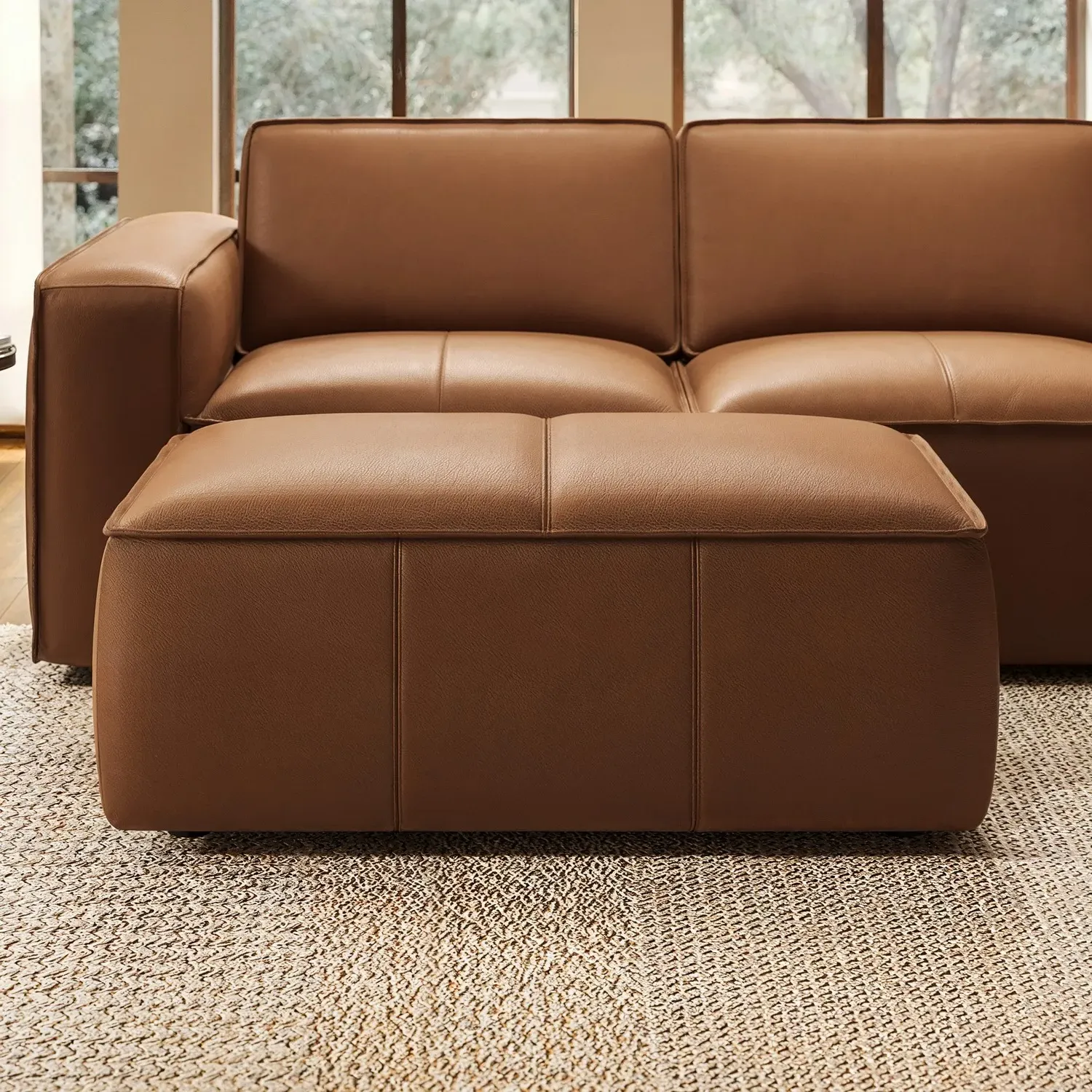 Samuel Footstool - Tan Brown, Leather alternate view