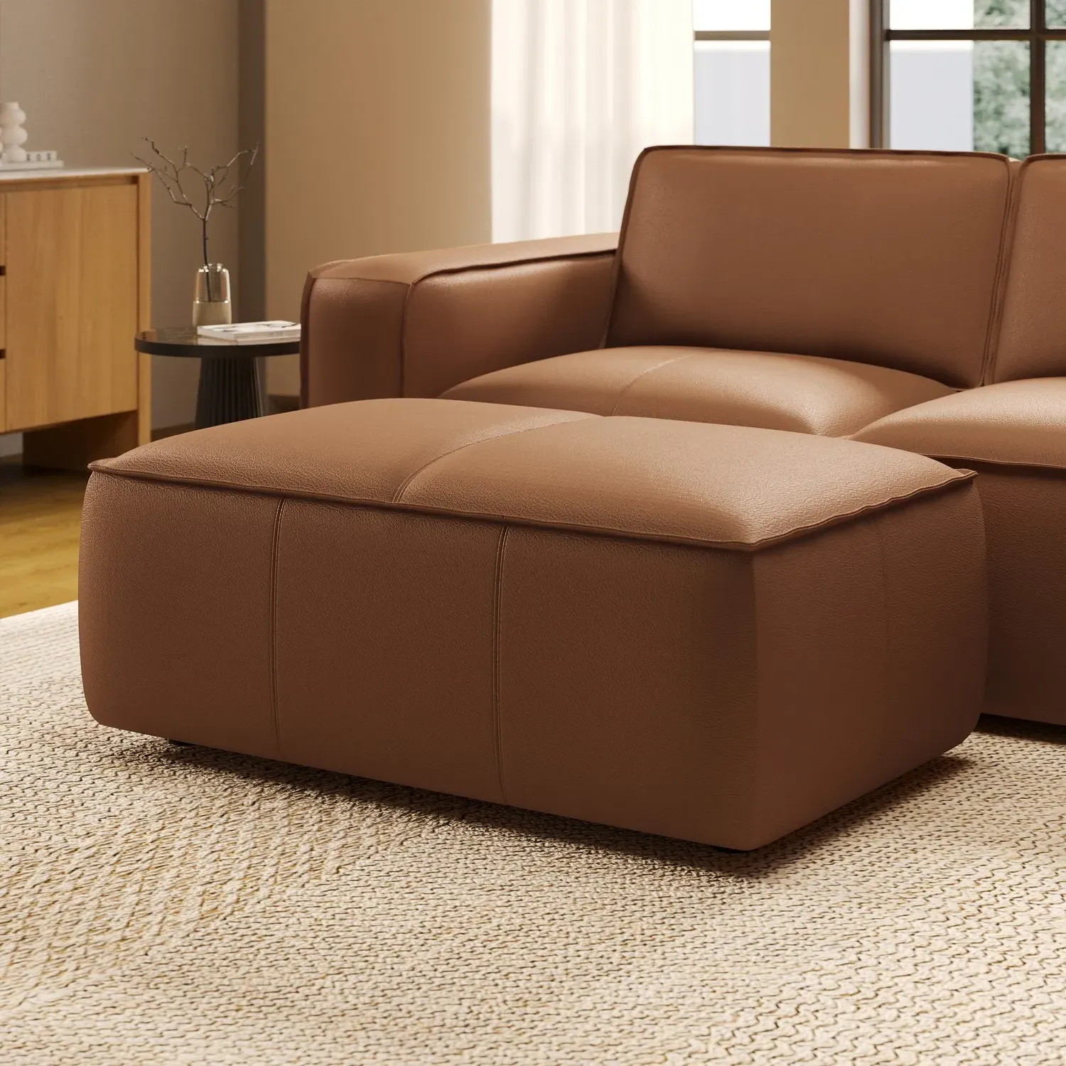 Samuel Footstool - Tan Brown, Leather product