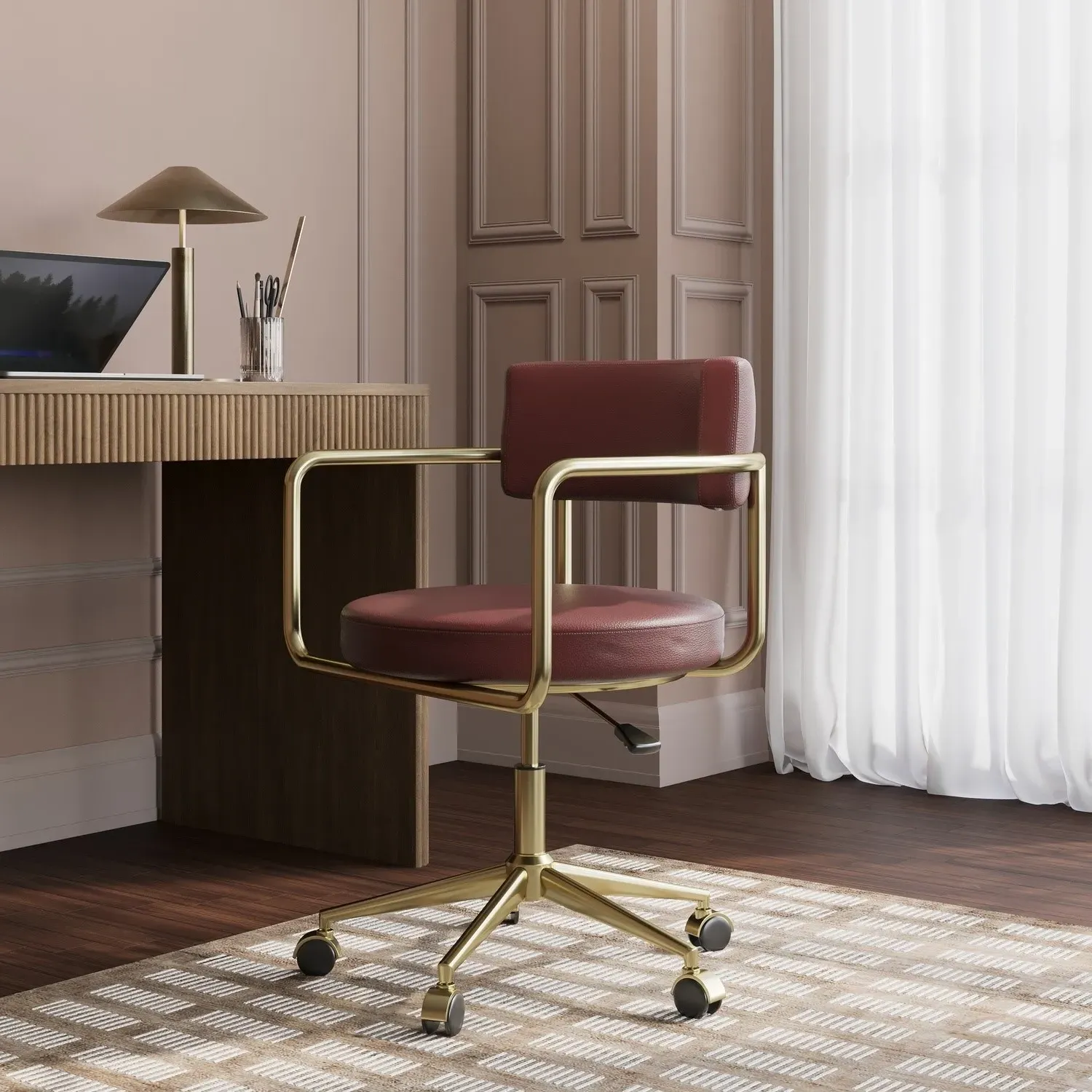 Swivel Office Chair Height Adjustable - Burgundy, Faux Leather product