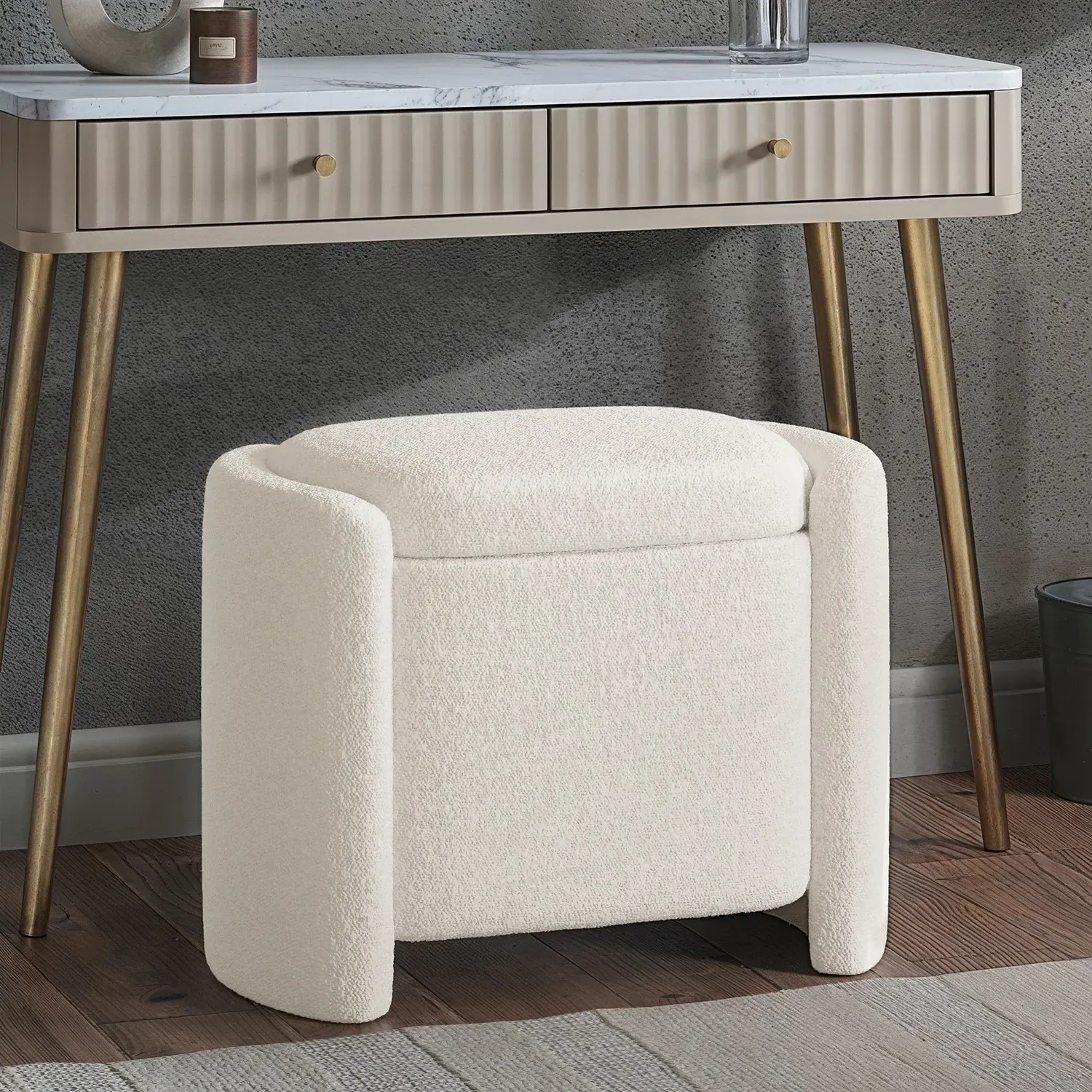 Dressing Table Stool with Ottoman Storage - Cream, Boucle product