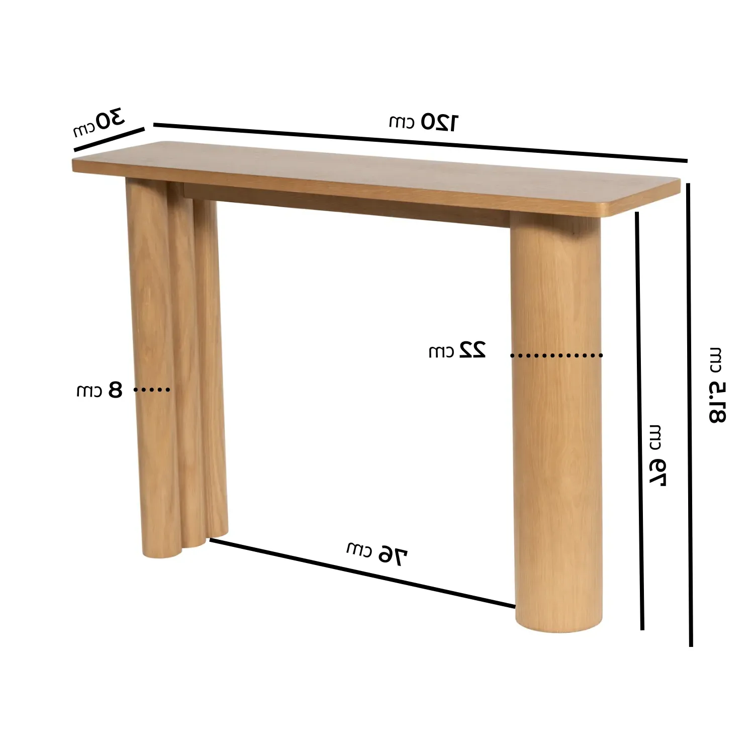 Tate Console Table with Fluted Legs - Brown, Oak Veneer alternate view