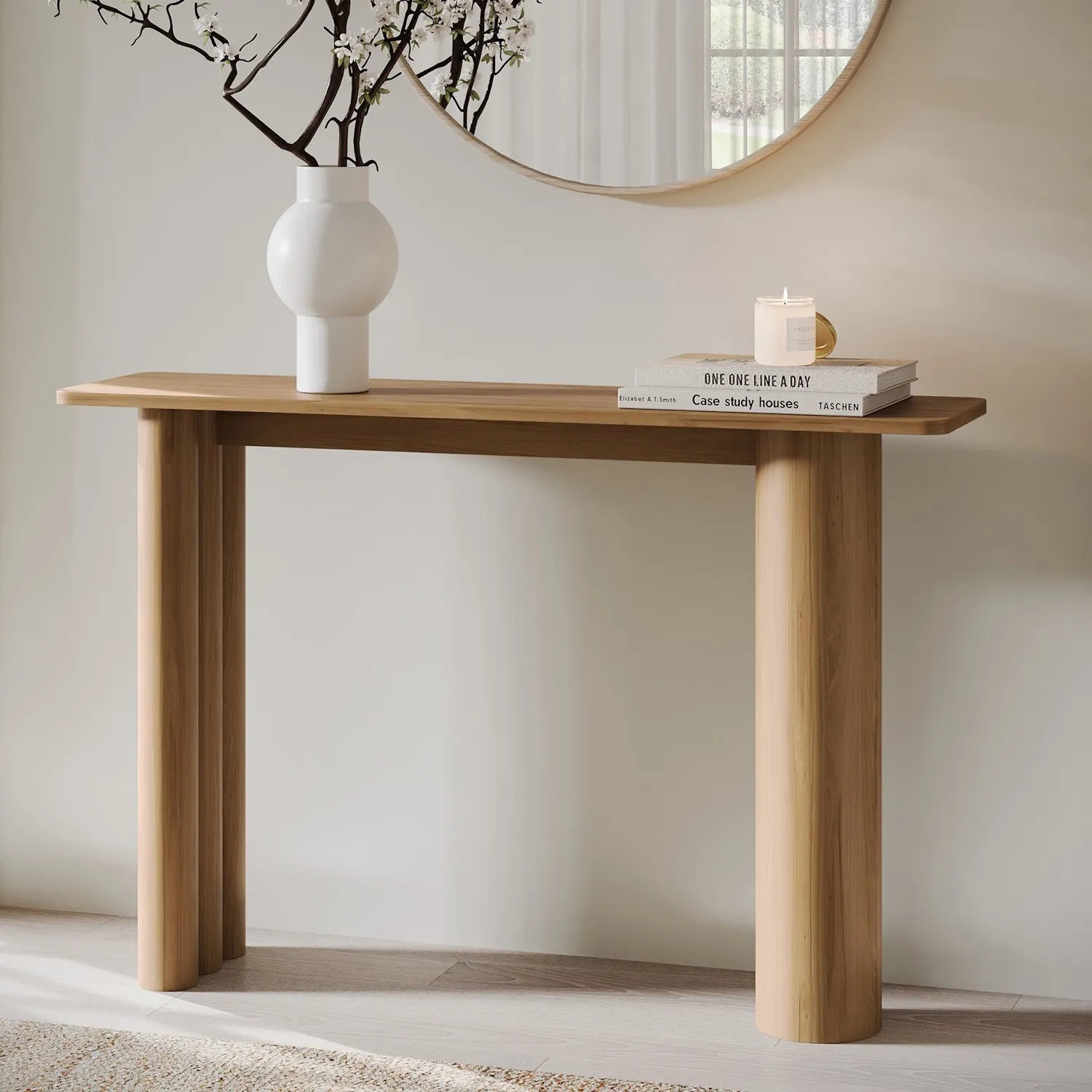 Tate Console Table with Fluted Legs - Brown, Oak Veneer product