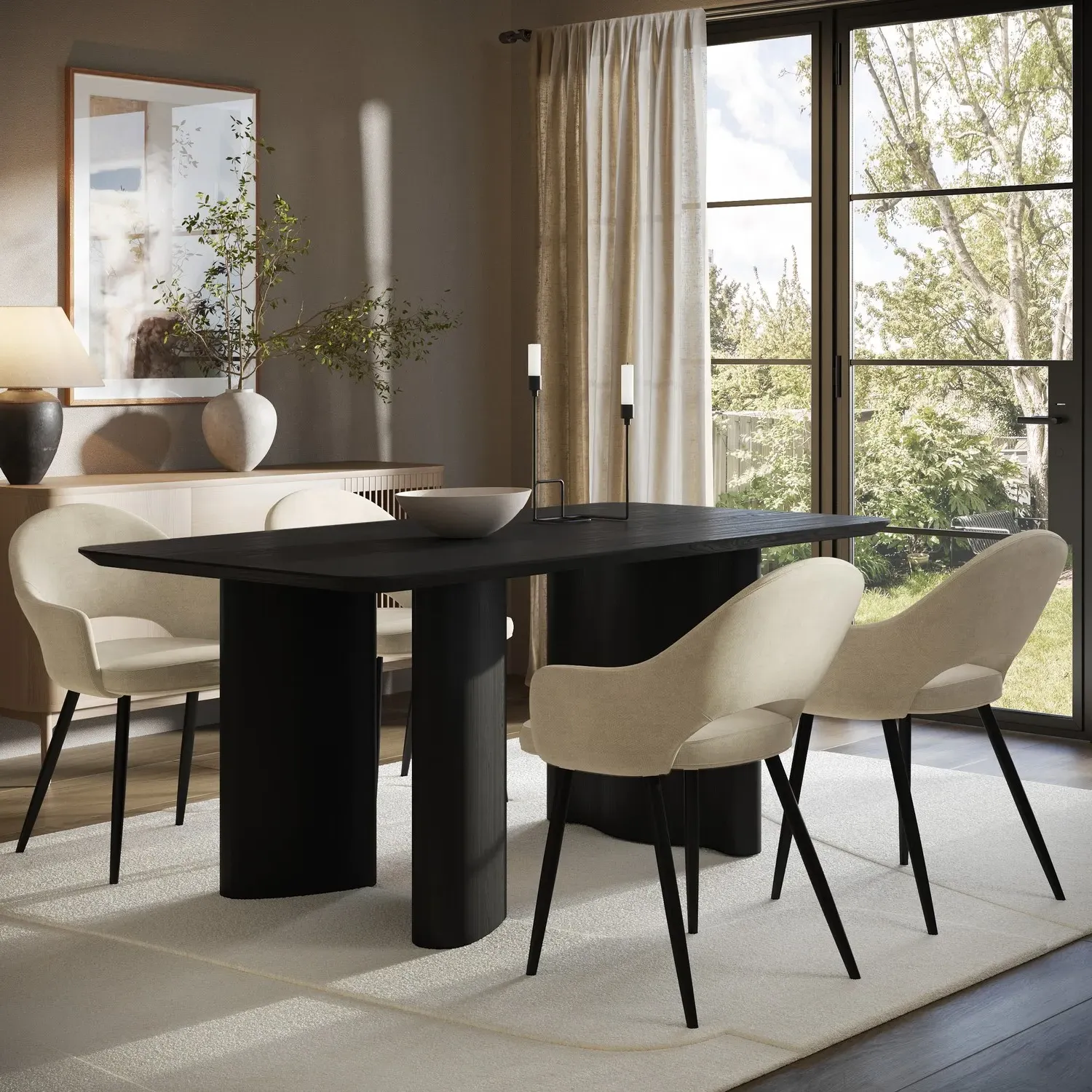 Troy Rectangular Dining Table Set with 4 Chairs - Black, Ash Wood product