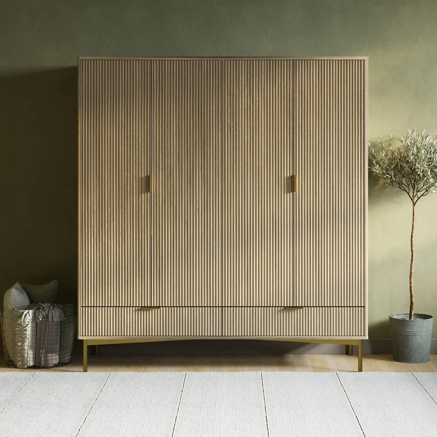 4 Door Wardrobe with 2 Drawers - Light Oak, MDF product