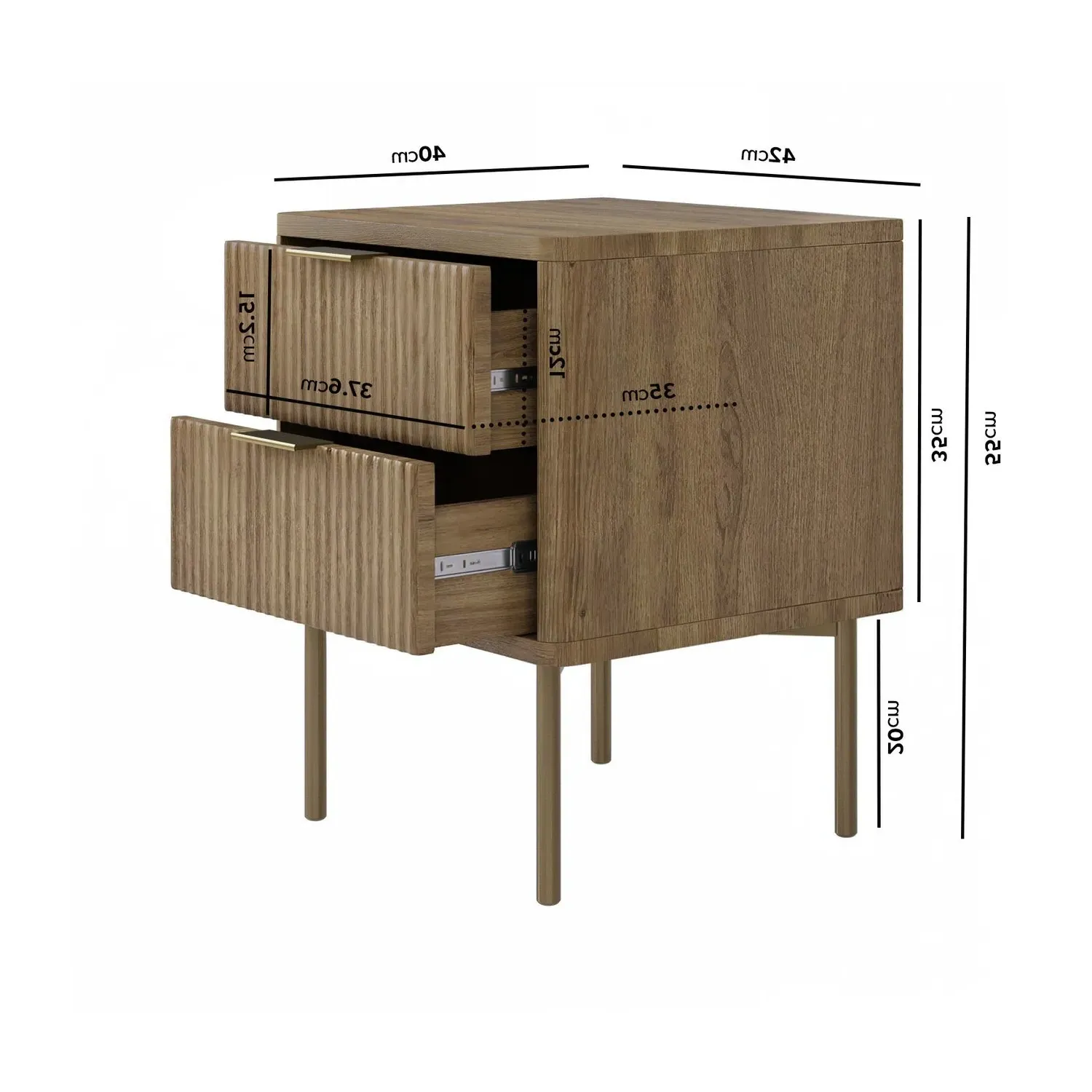 Ribbed 2 Drawer Bedside Table - Dark Oak, MDF alternate view