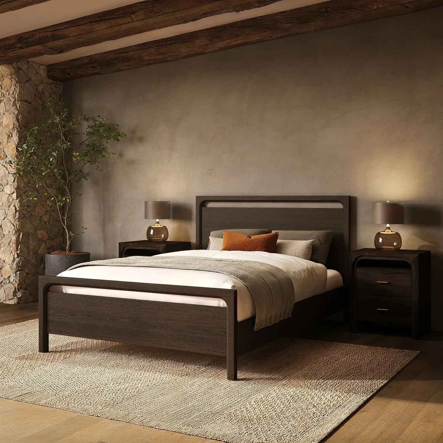Double Bed Frame - Dark Wood, Solid Oak product