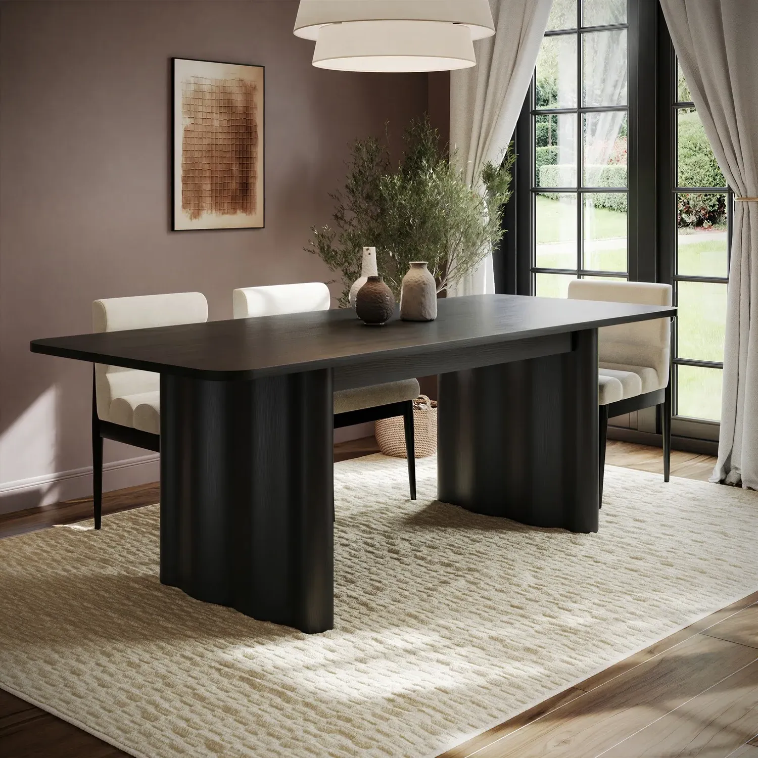 Wave Extendable Dining Table Seats 6-8 - Black, Solid Oak product