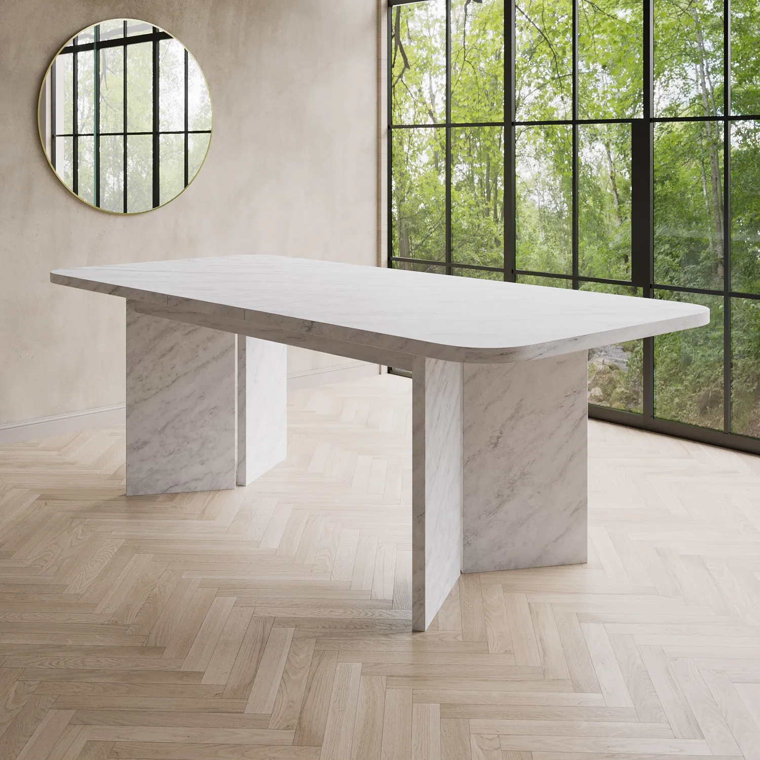 white-marble-effect-pillar-extendable-dining-table-seats-6-8-geneva image